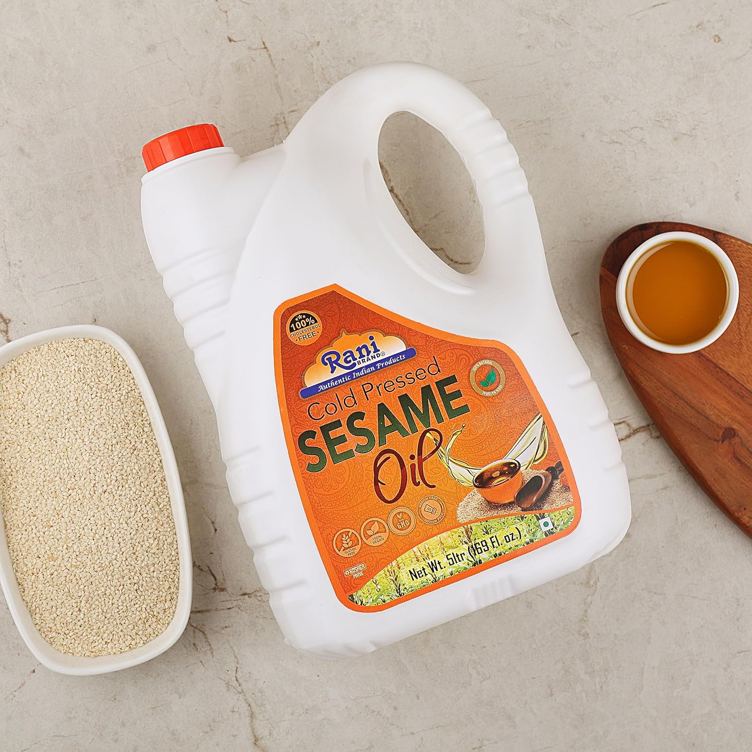 Rani Aceite de sésamo 169 onzas (5 litros) prensado en frío  100% natural  Sin OMG  Kosher  Vegano  Sin gluten