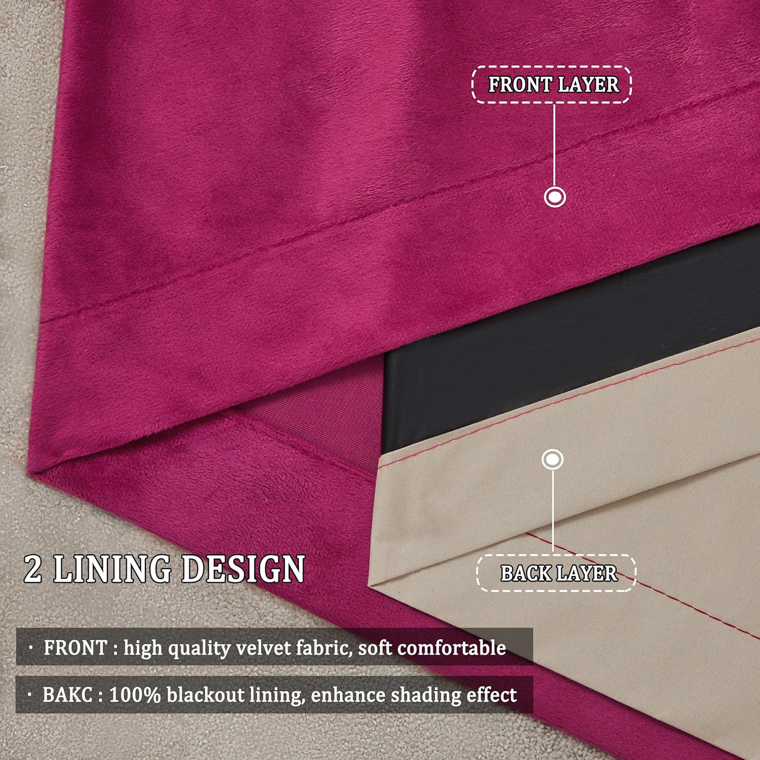 GIGIZAZA Cortinas 100% opacas de terciopelo rosa intenso de 108 pulgadas de largo, 2 paneles para sala de estar, cortinas térmicas de ventana con