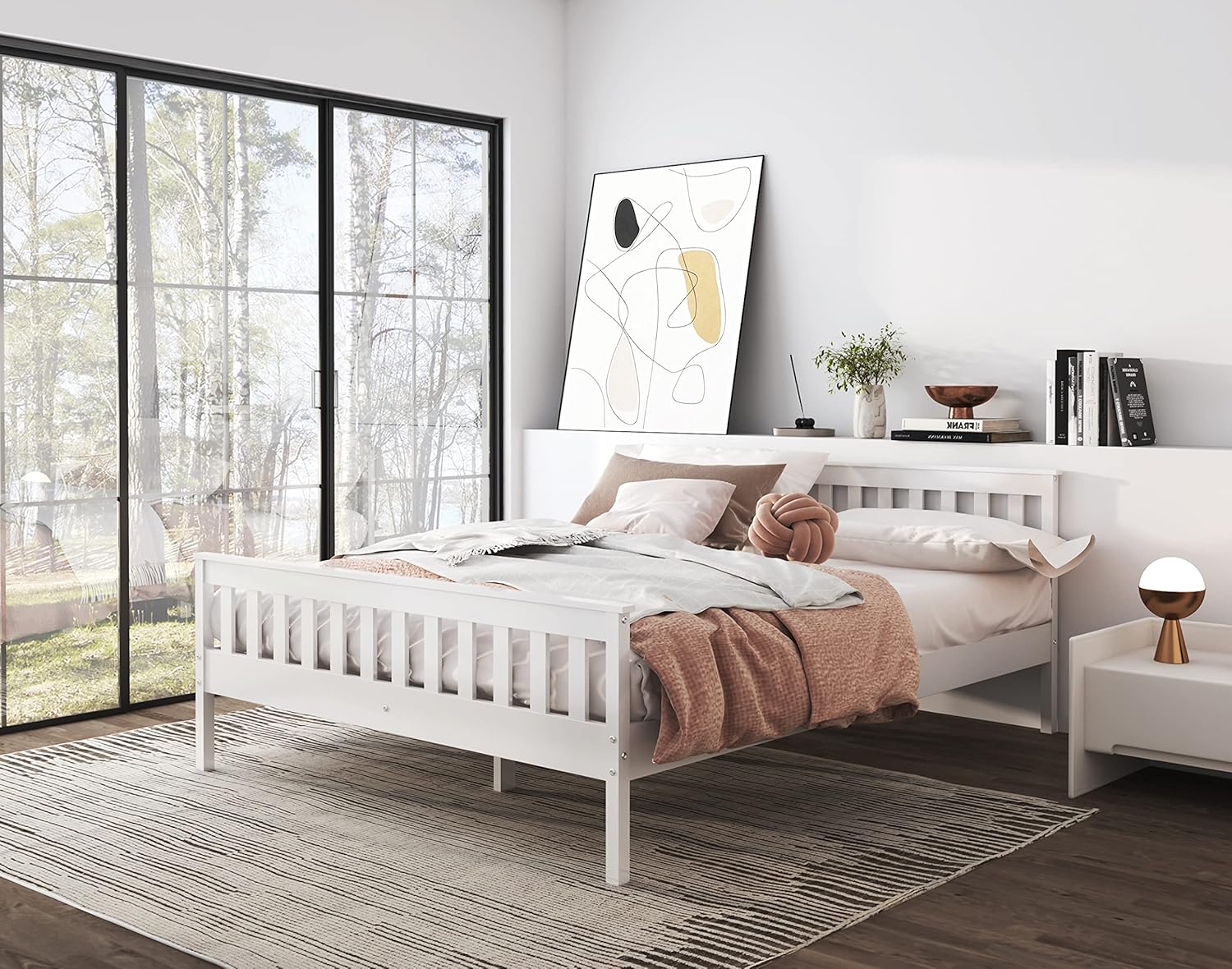 Classic Shaker Style Farmhouse – Cama de plataforma de pino macizo rústica, base de madera maciza con soporte de listones de madera, no necesita