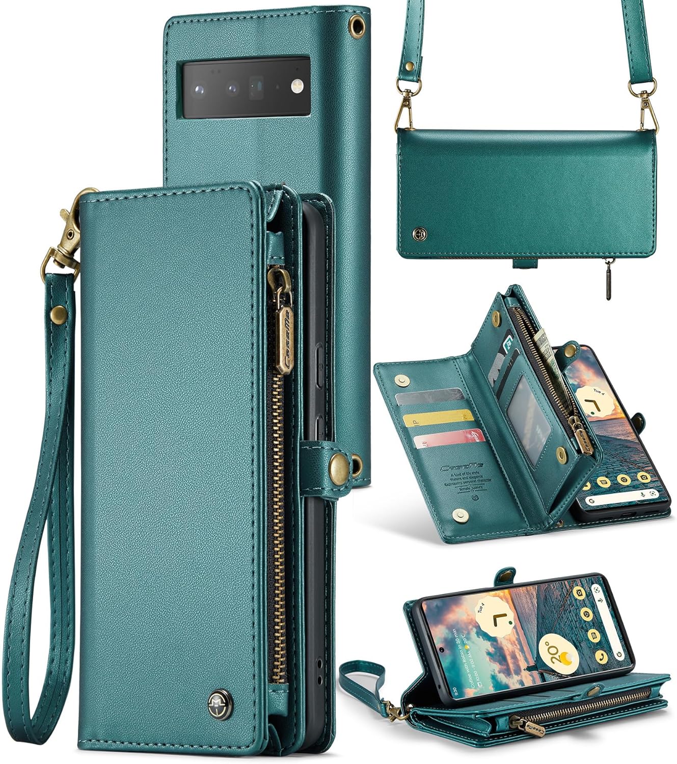 ASAPDOS Funda para Google Pixel 6 Pro 5G, con correa de piel sintética retro con cierre magnético, bloqueo RFID, tarjetero y soporte para hombres y
