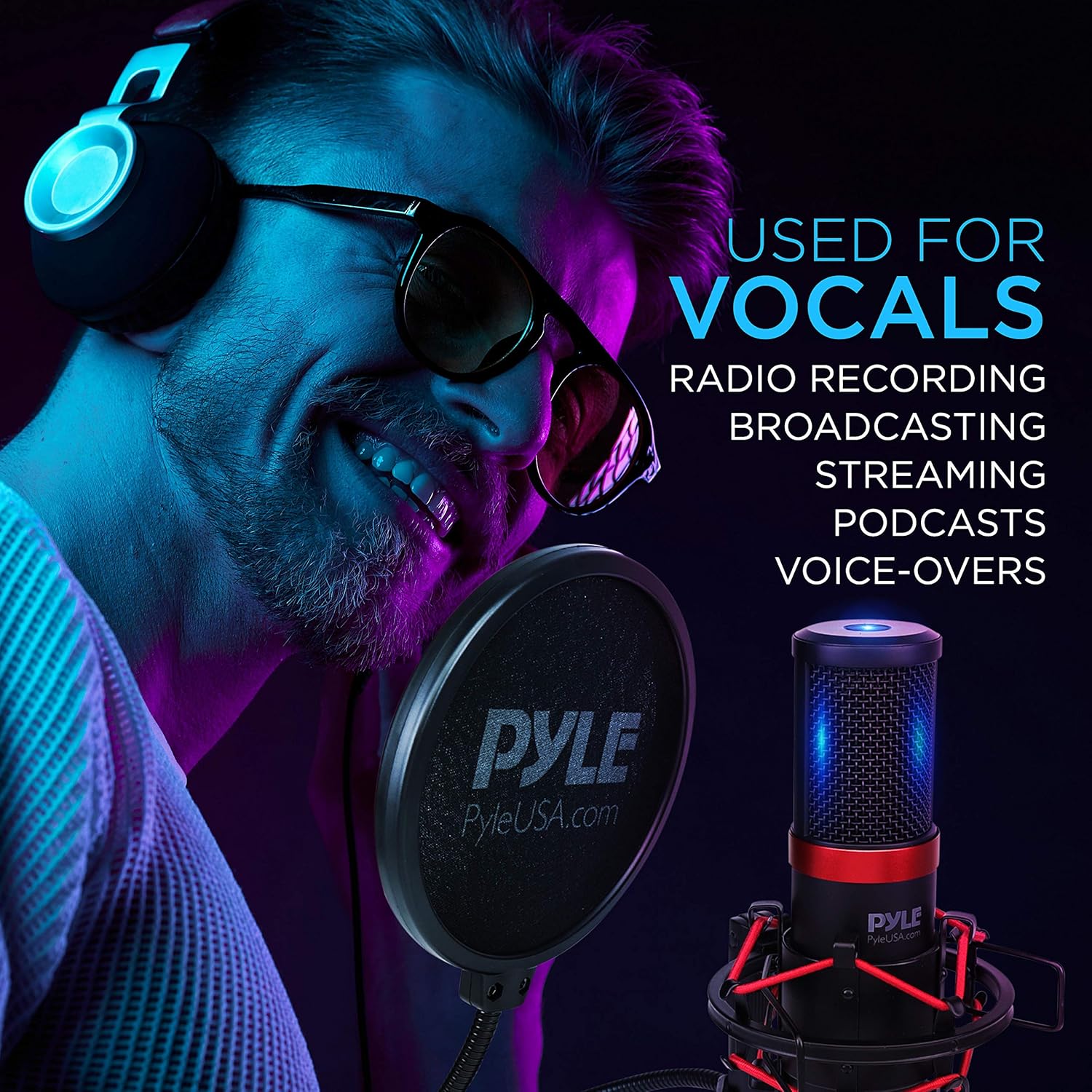 Pyle Kit de grabación de podcasts de micrófono USB, micrófono de condensador cardioide de audio con soporte de montaje de choque y filtro pop, para