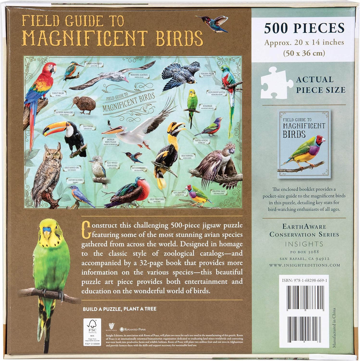 Rompecabezas guía de campo para pájaros magníficos, 500 piezas, 20 x 14 pulgadas, con exclusiva guía de bolsillo de 32 páginas, ideal para amantes