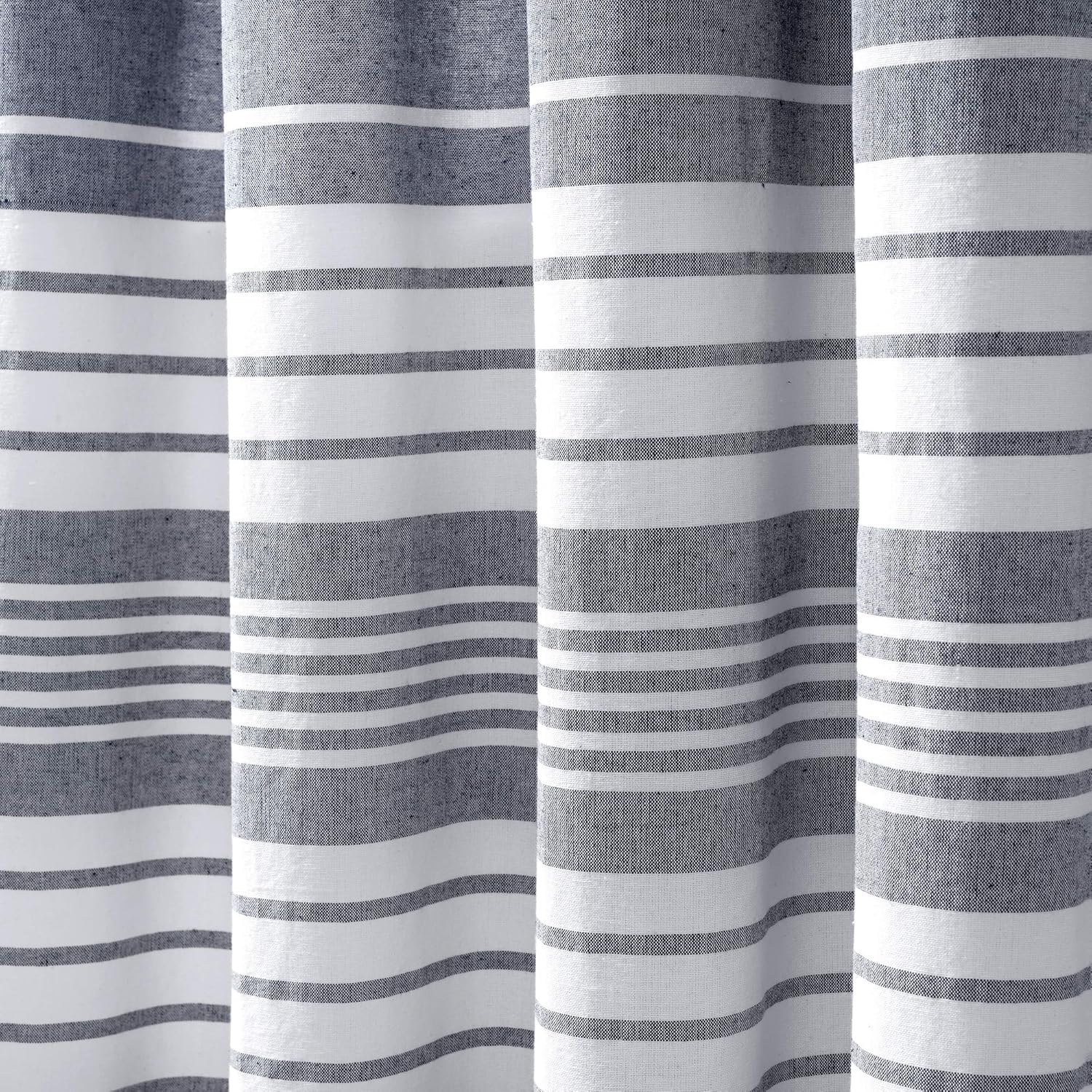 Lush Decor, Nantucket – Juego de cortinas de ventana con flecos de algodón teñido de hilo de color azul marino, 84 x 40 pulgadas, 84 x 40 pulgadas