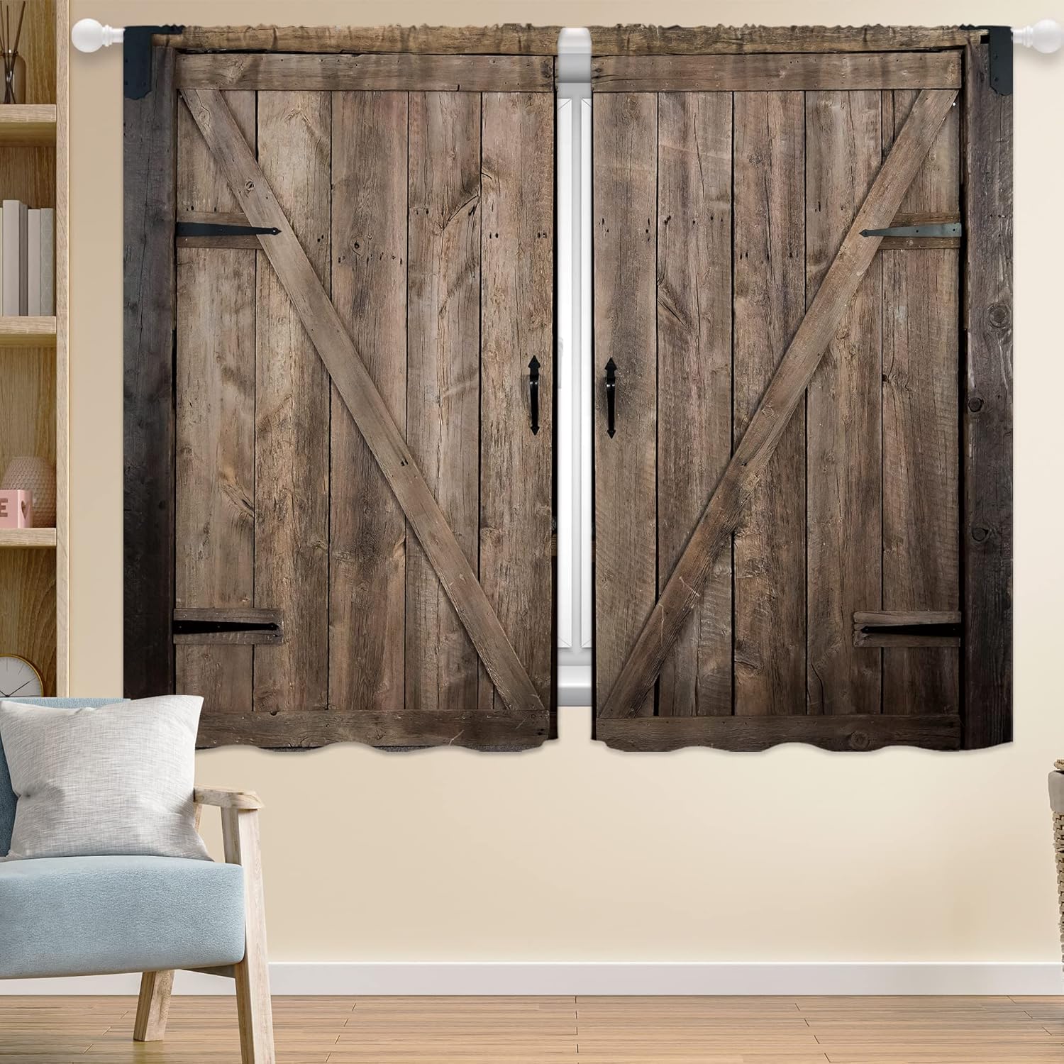 Cortinas de puerta de granero color marrón óxido, cortinas rústicas occidentales para ventana, bolsillo para barra, cortinas de tratamiento de