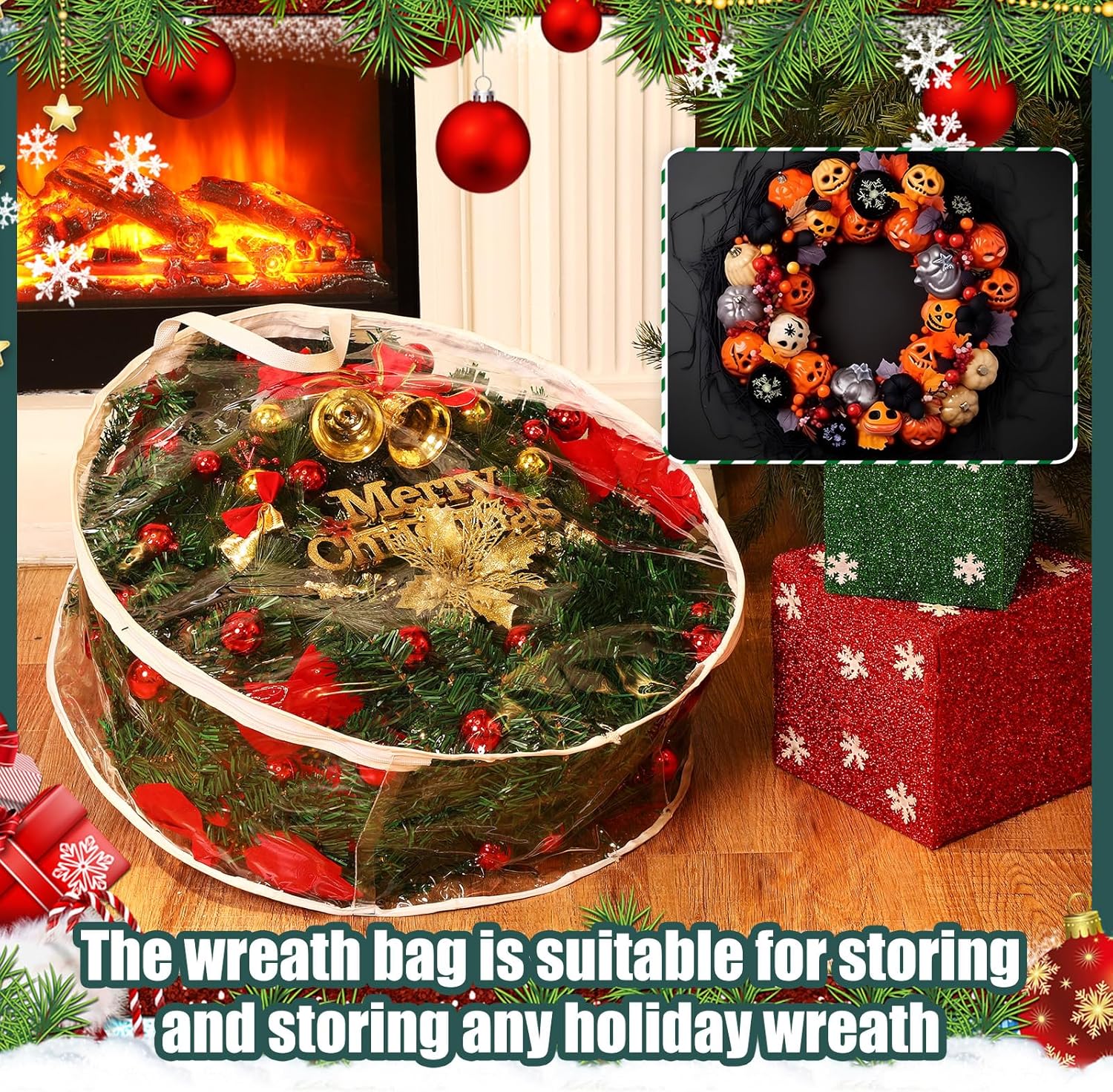 Shappy 4 bolsas grandes de almacenamiento para coronas de Navidad de 36 pulgadas, contenedor de almacenamiento de coronas de temporada con