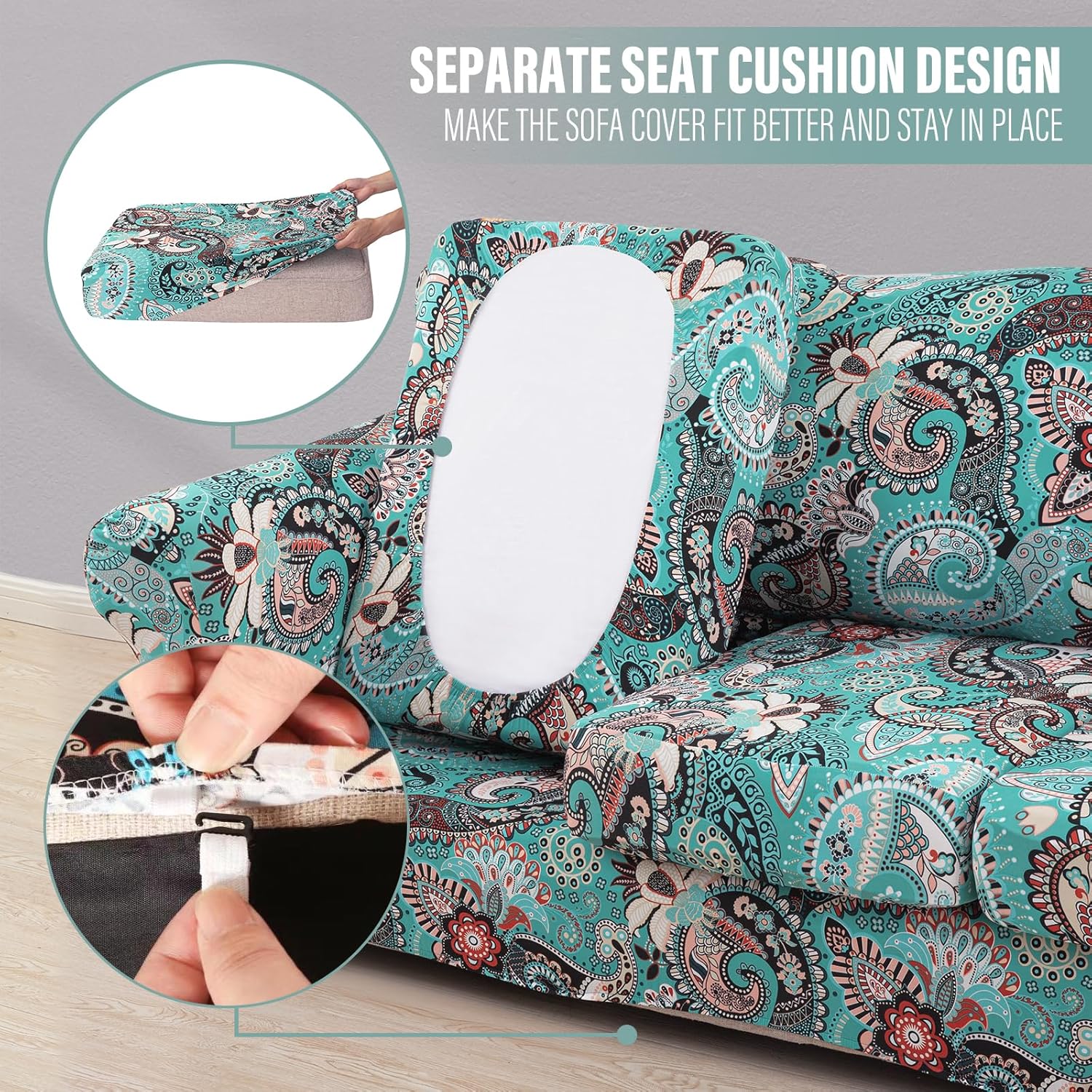Lamberia Funda de sofá estampada para sillón de 3 cojines, funda de sofá de alta elasticidad de 4 piezas con tres fundas de cojín separadas con