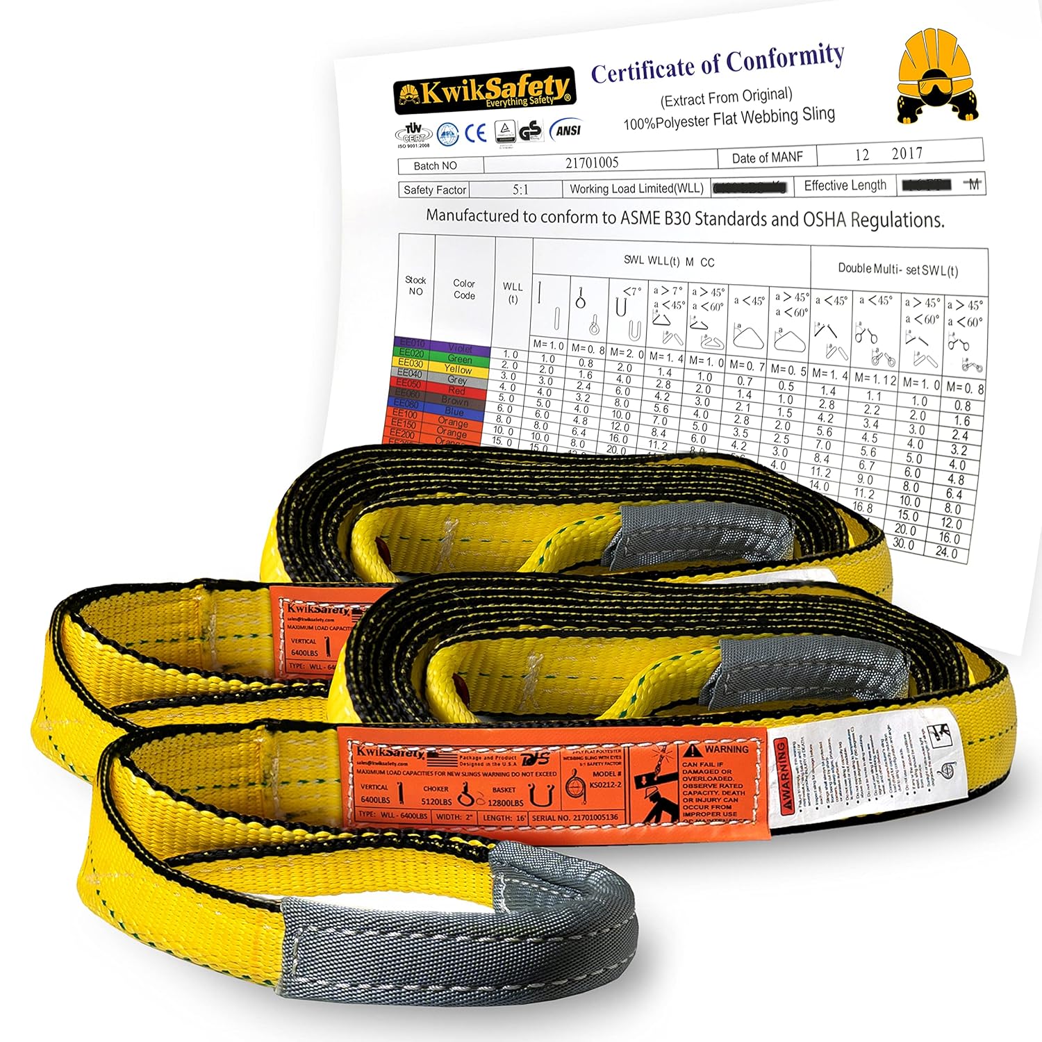 KwikSafety – Charlotte, NC – Mighty Sumo 2 “x 8′ Poly Web Sling 2 unidades Correa de elevación ASME OSHA  6400lbs Vertical 5100lbs Choker 12800lbs