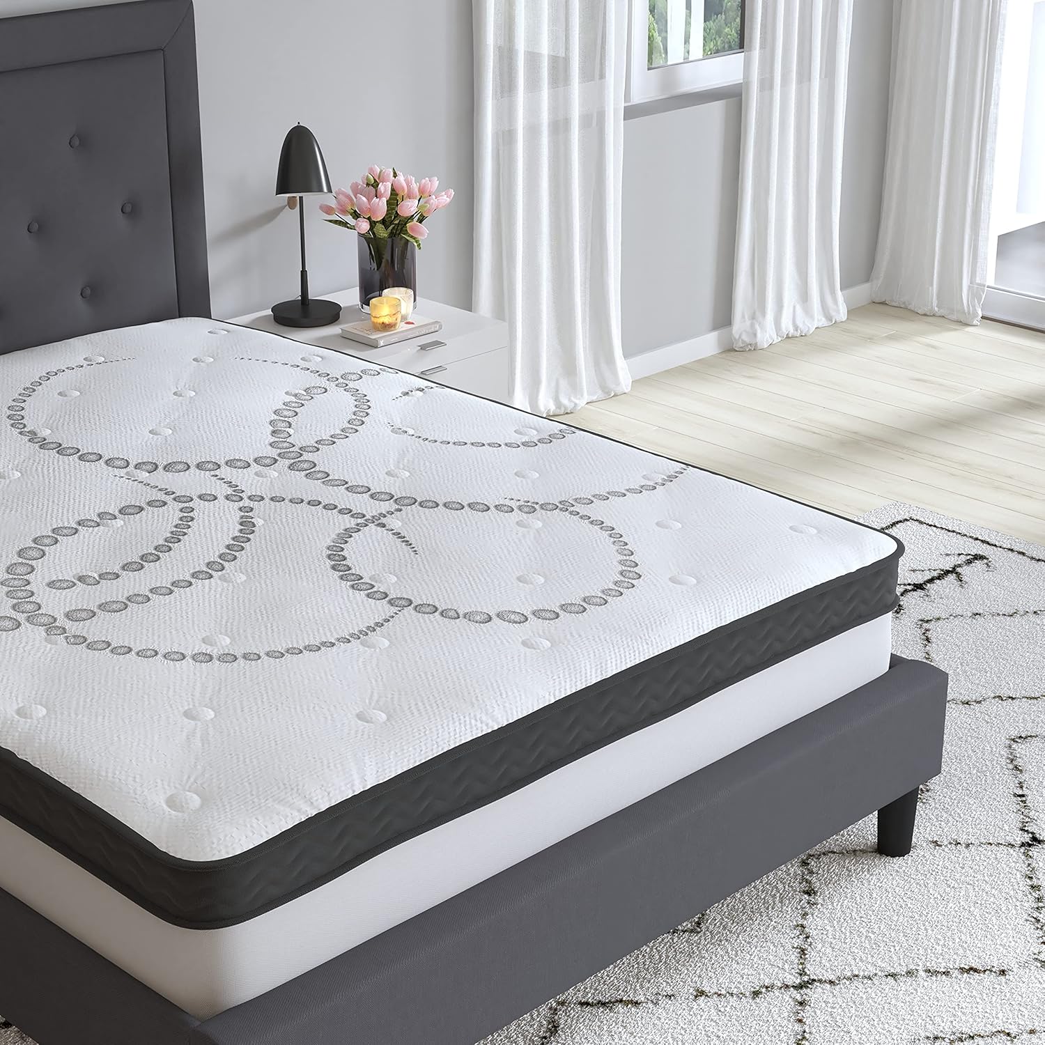 Merrick Lane Luna – Colchón híbrido de tamaño matrimonial de 10 pulgadas con certificación CertiPUR-US de espuma y resortes ensanchados en una caja