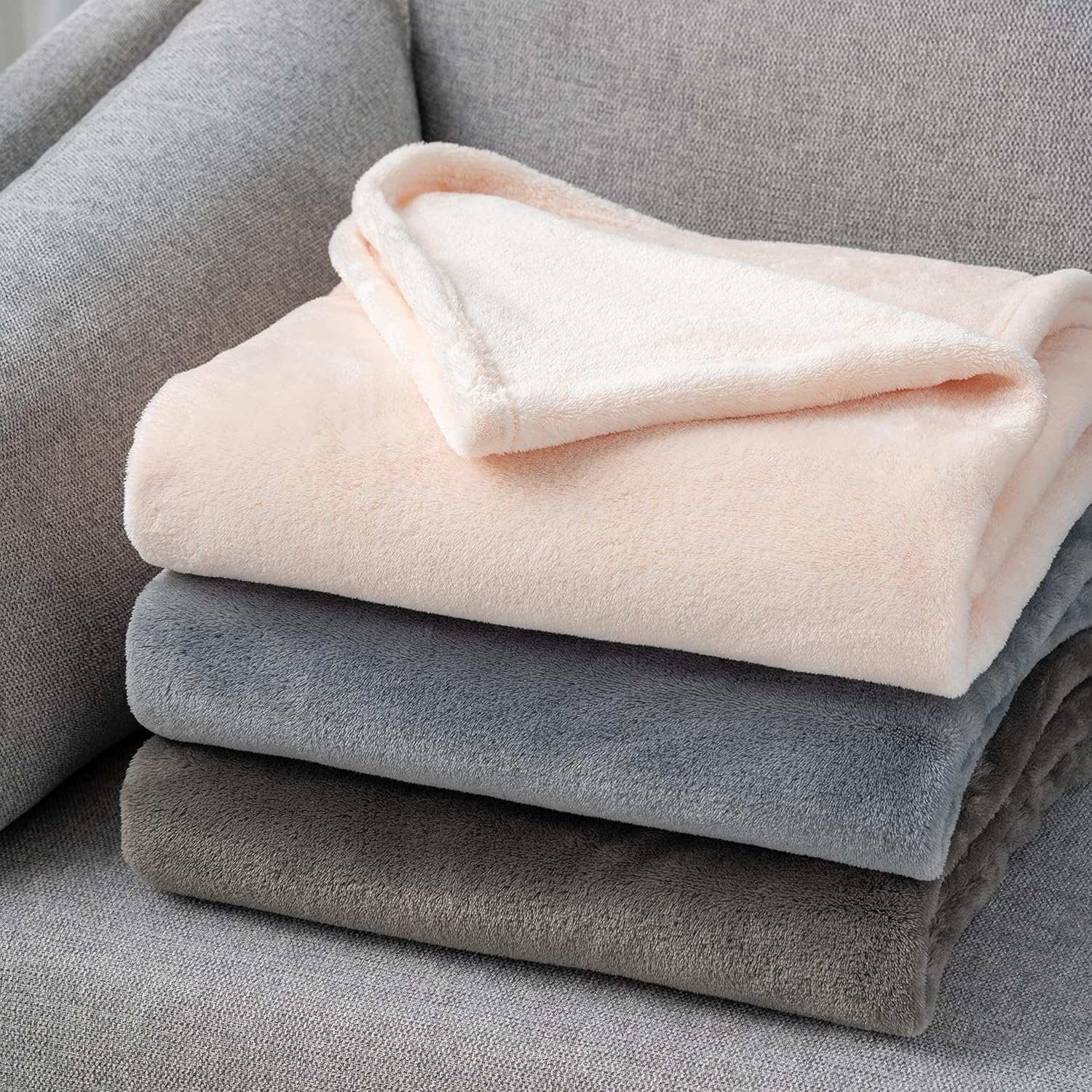 Manta de franela de felpa, acogedora, cálida, cómoda, suave, para otoño, para sofá, silla, cama, campamento y viajes, tamaño de la manta (gris