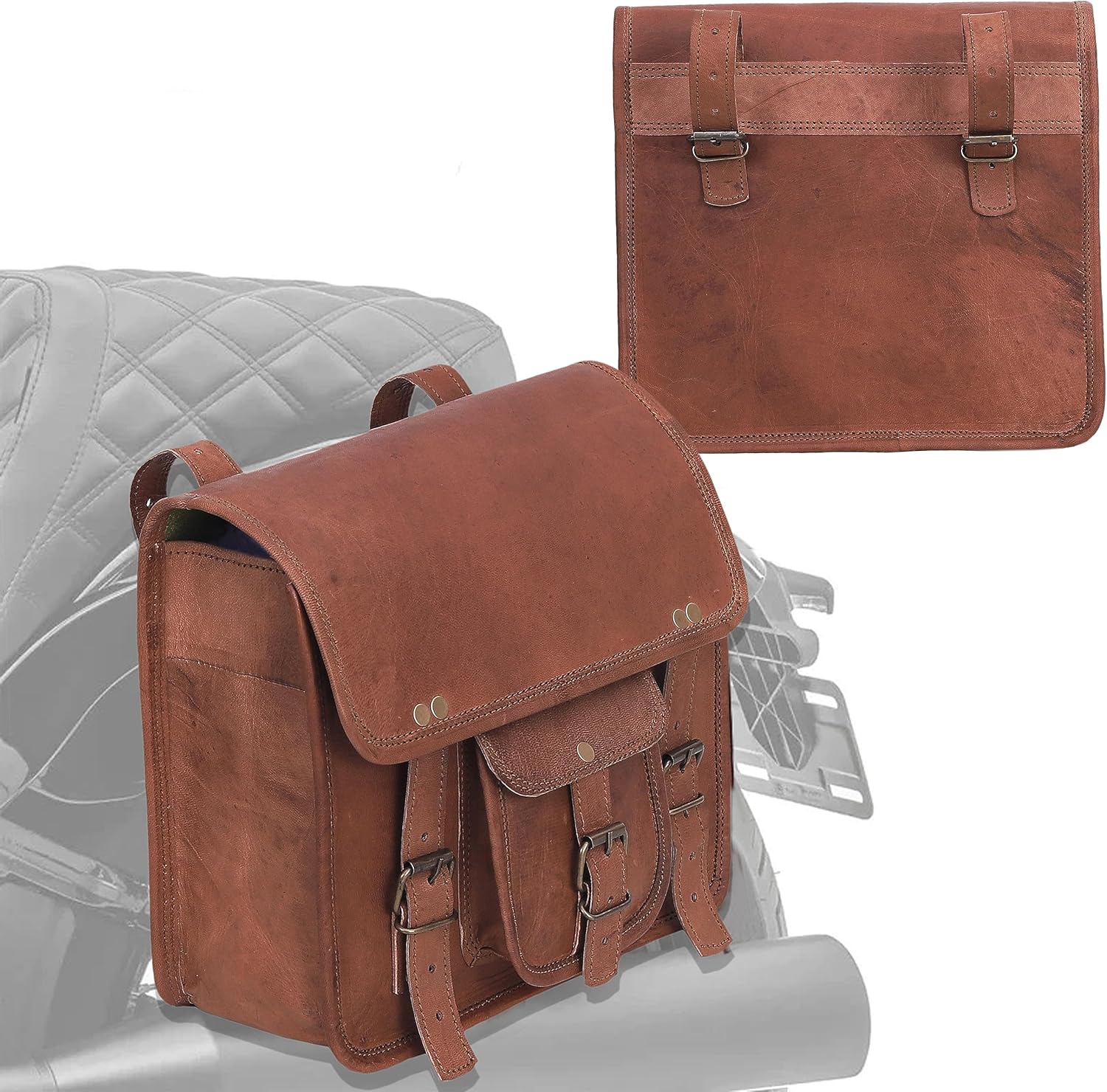 C CUERO Alforjas de cuero para motocicleta, bolsas de equipaje para motocicleta, bolsa lateral de viaje de cuero (juego de 2)