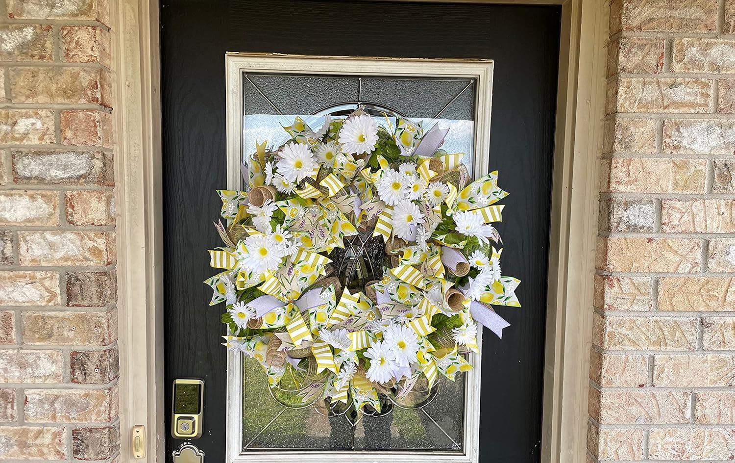 XL Lavender Lemon & Daisy Summer & Spring Deco Mesh Front Door Wreath, Porch Patio Home Decor, Handmade, Unique Gift Idea for Her