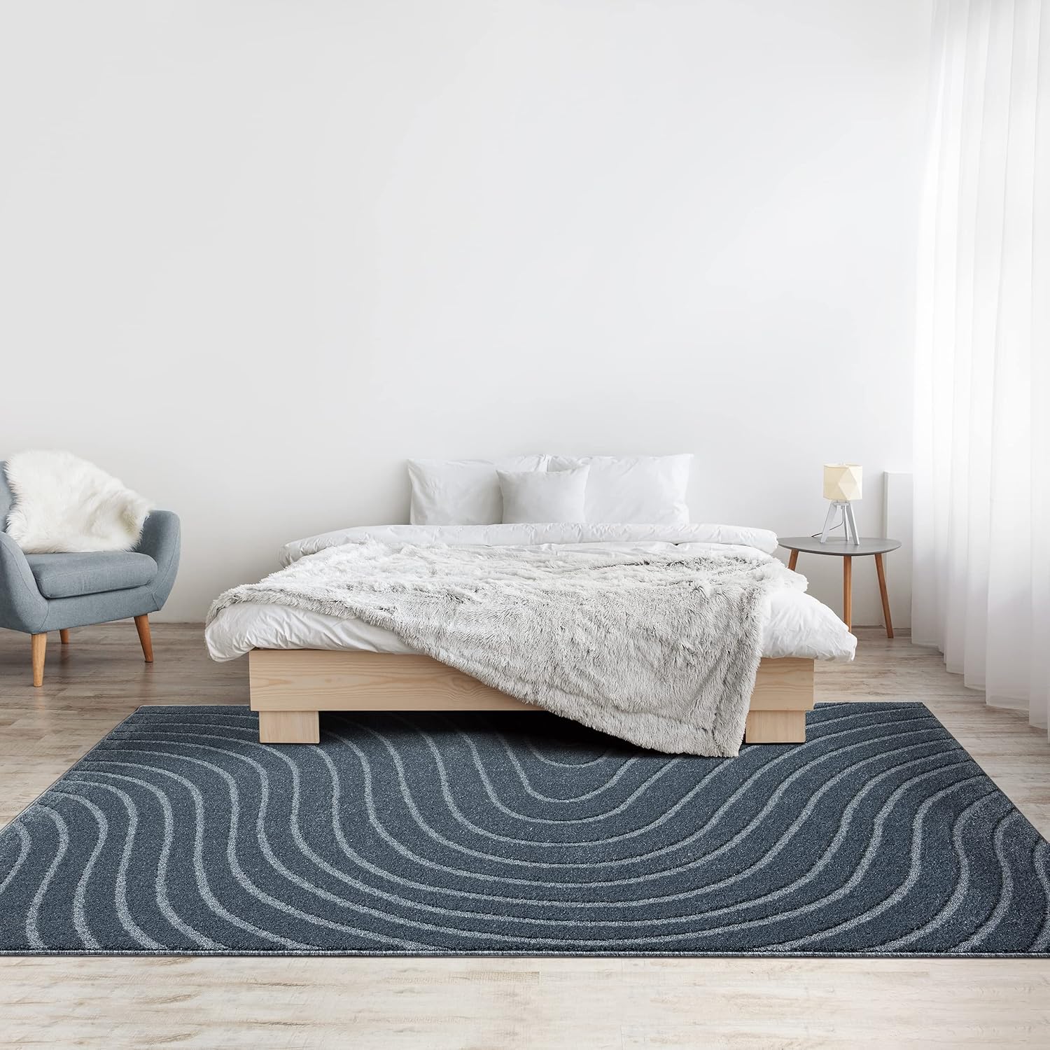 LUXE WEAVERS Alfombra moderna geométrica ondulada azul 9×12