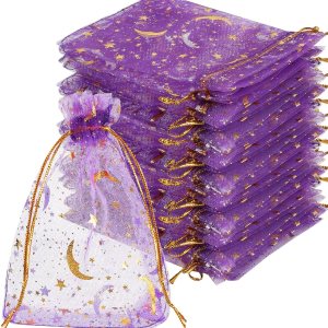 Shappy 150 bolsas de organza con cordón y estrellas de luna, bolsas de regalo de joyería, bolsas de organza con estrellas doradas para Navidad, Shappy 150 bolsas de organza con cordón y estrellas de luna, bolsas de regalo de joyería, bolsas de organza con estrellas doradas para Navidad,