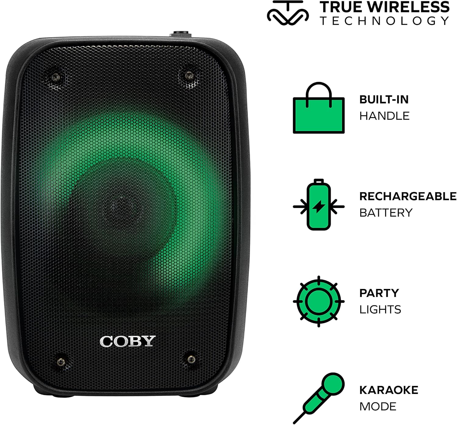 Coby Blaze – Altavoz Bluetooth con iluminación, altavoz portátil inalámbrico verdadero con 3 modos de luz, controles de música y llamadas,