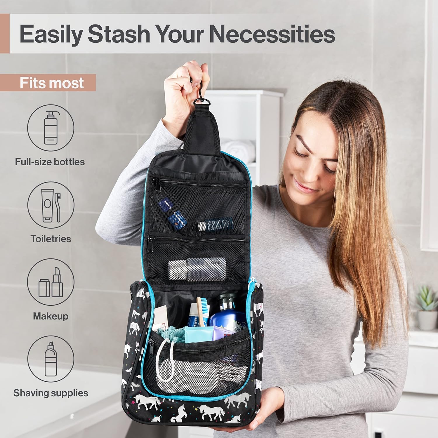 Wayfarer Supply – Neceser de viaje grande para mujeres y hombres, organizador de cosméticos de viaje colgante para artículos de tocador, suministros