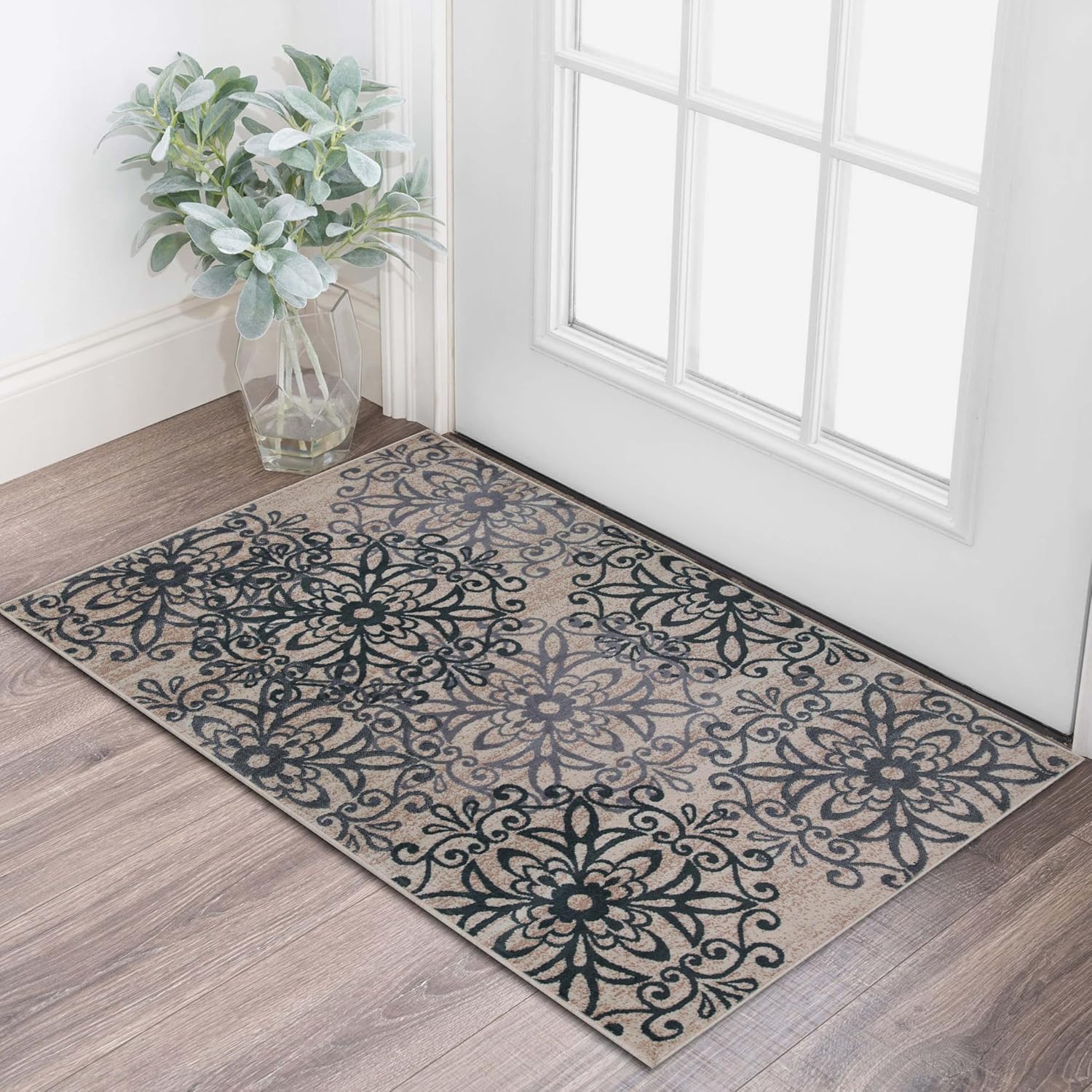 SUPERIOR  Alfombra de área contemporánea de la colección Leigh – Alfombra moderna de 516 de pulgada (8 mm) de pelo con diseño de medallón floral con