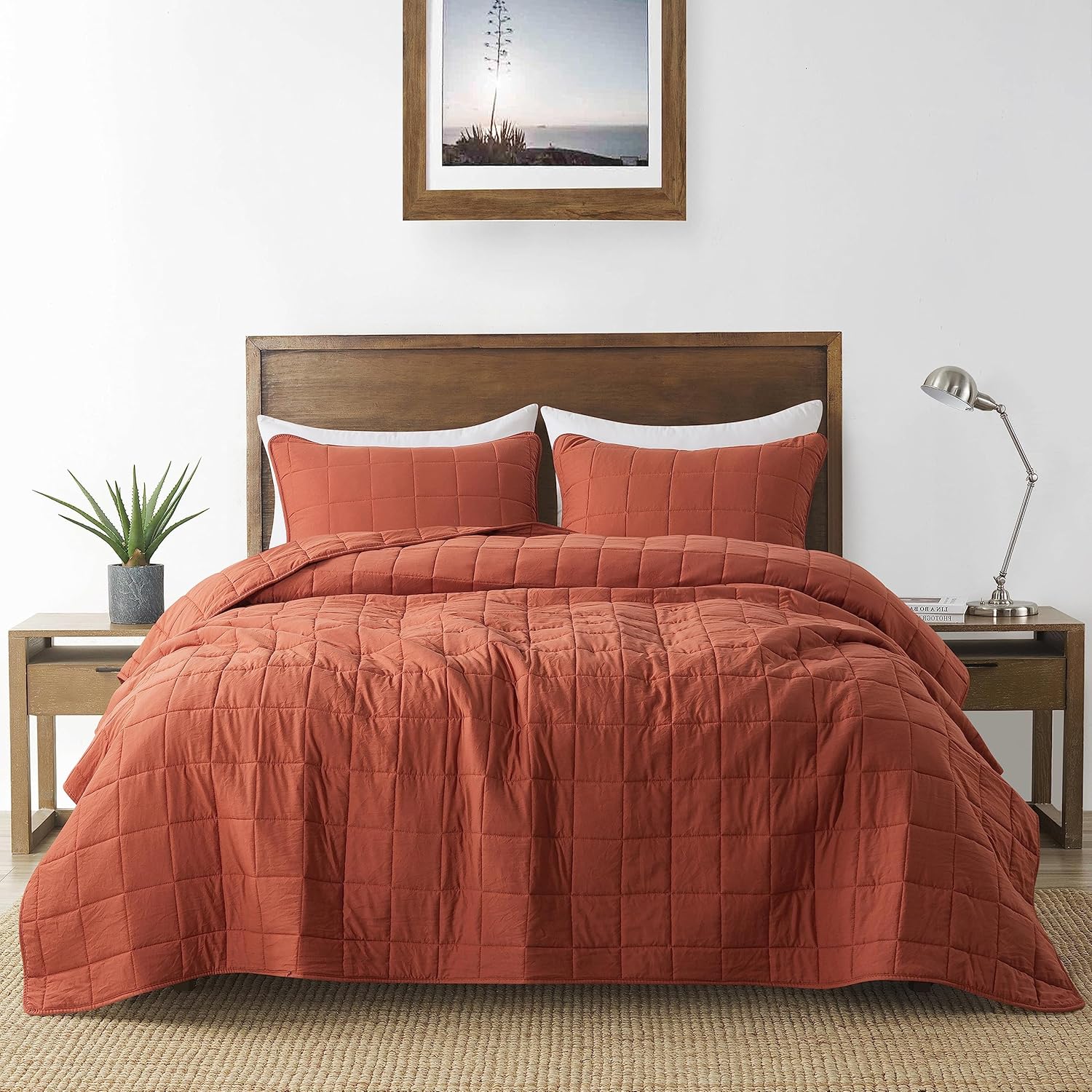 Juego de edredón naranja quemado tamaño California California King con fundas de almohada, colcha roja ligera y suave de gran tamaño, manta