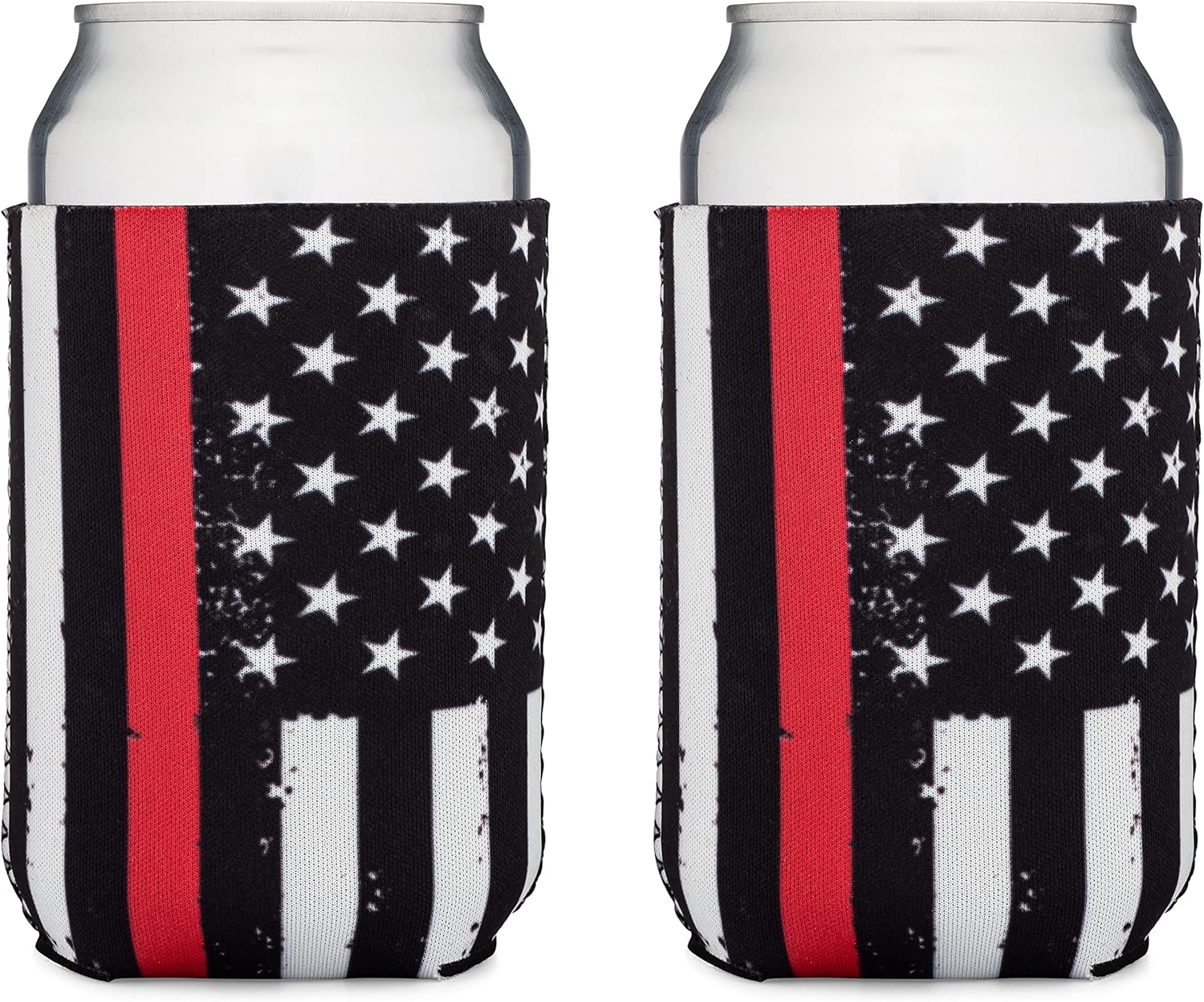 Thin Red Line – Juego de 2 fundas plegables para latas de cerveza y botellas para bebidas  Tamaño estándar de 12 onzas  Neopreno aislado de 0.118in