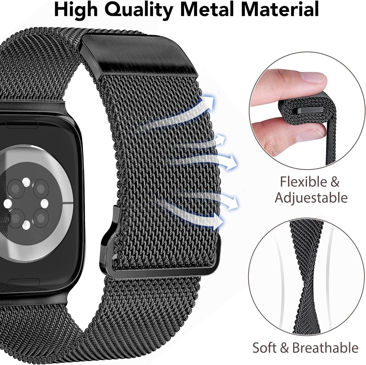 Paquete de 3 correas compatibles con Apple Watch de 1.496 pulgadas, 1.575 pulgadas, 1.614 pulgadas, 1.654 pulgadas, 1.732 pulgadas, 1.772 pulgadas,