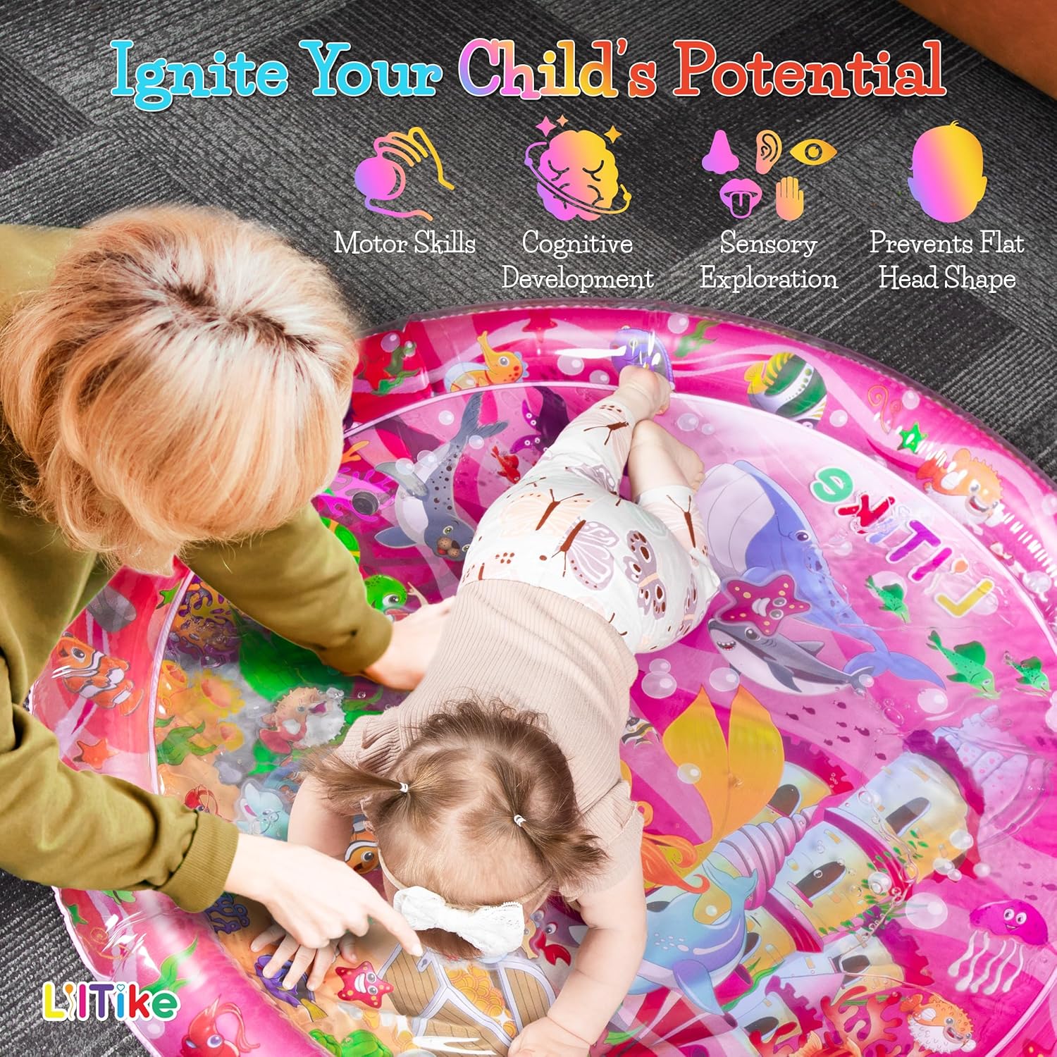 Tapete de agua para bebés  Alfombra de agua para bebés extremadamente duradera con diseños cautivadores  Tapete de agua boca abajo para bebé (diseño