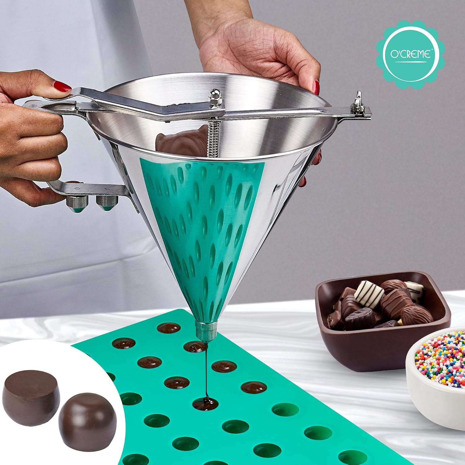 O’Creme Molde redondo de silicona para trufas de chocolate, ganache, gelatina, pralinés y caramelos (0.984 in de diámetro x 0.984 in de alto)