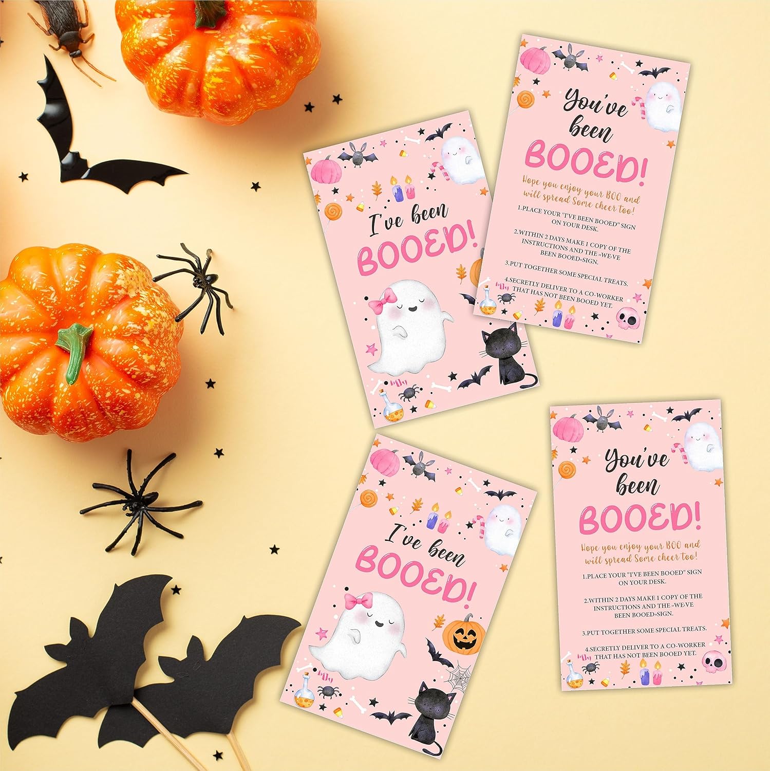 JCVUK Tarjetas de juego de propagación de Halloween, You’ve Been Booed! I’ve Been Booed! 50 tarjetas de juego para propagación de alegría para