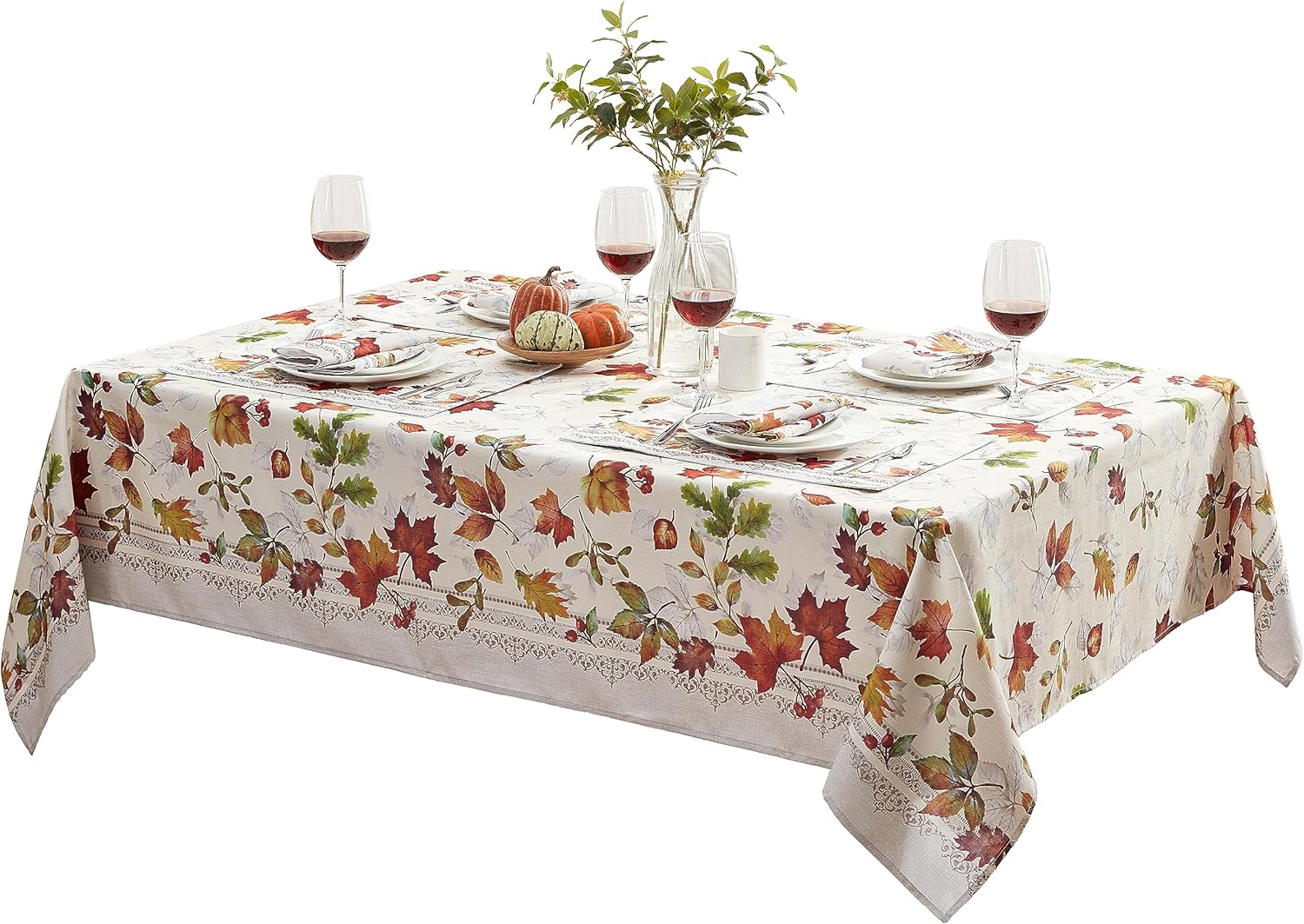 Newbridge Autumn Essentials – Mantel de tela con borde de follaje de otoño, hojas cambiantes, de fácil cuidado, a prueba de manchas, resistente a