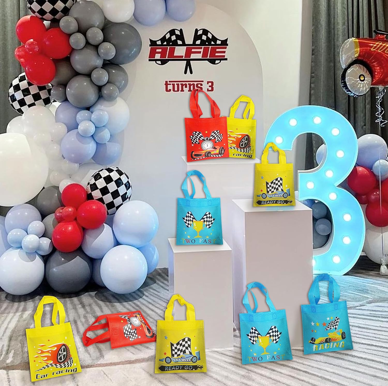 BANBALLON 20 bolsas de regalo de fiesta de coches de carreras, no tejidas, bolsas de regalo para niños, fiestas de cumpleaños, fiestas temáticas,