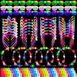 160 piezas de suministros de fiesta que brillan en la oscuridad, 30 pares de anteojos LED, 30 diademas para la cabeza, 100 palitos iluminados, 160 piezas de suministros de fiesta que brillan en la oscuridad, 30 pares de anteojos LED, 30 diademas para la cabeza, 100 palitos iluminados,