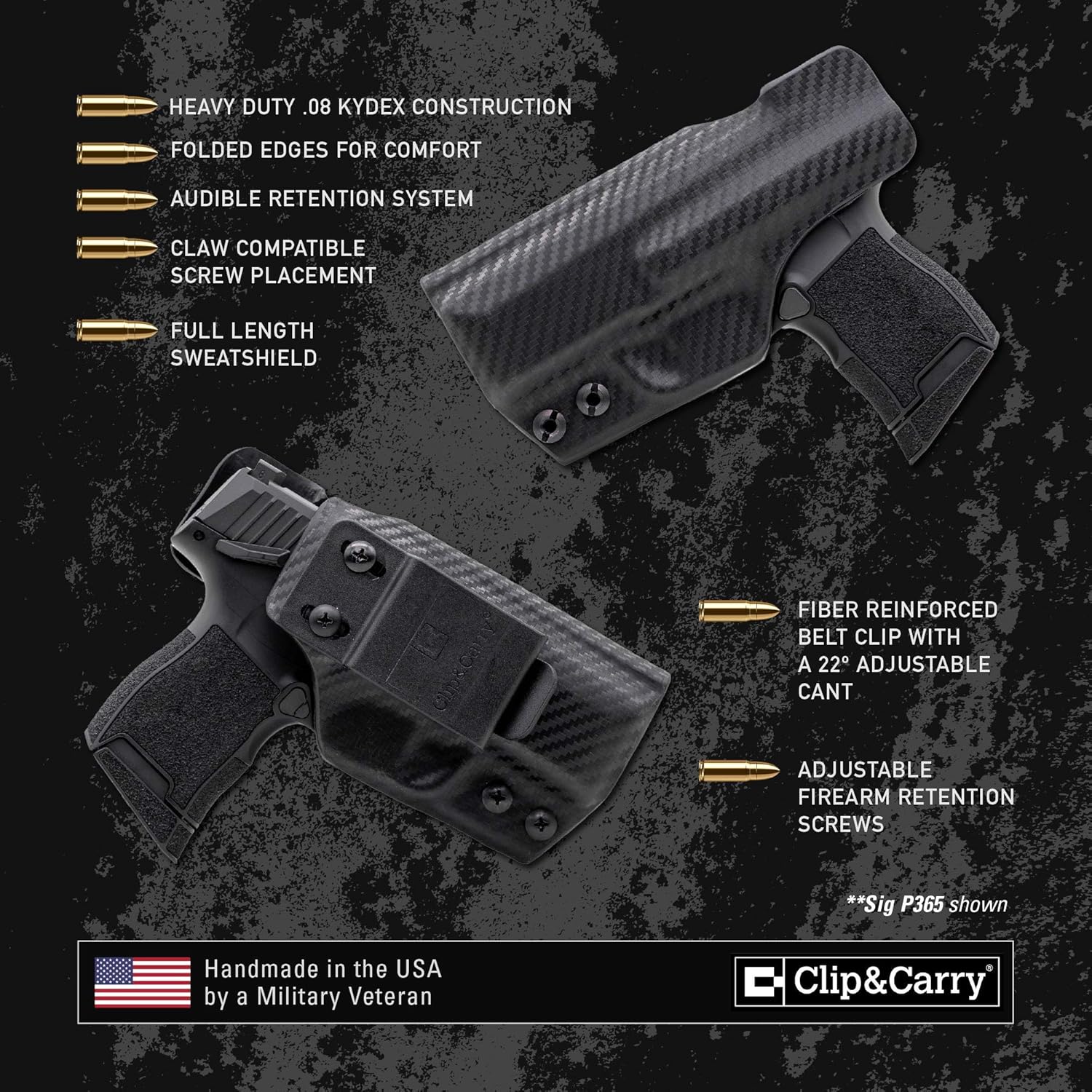 Clip & Carry IWB Kydex – Funda para el Sig Sauer P365XL  Interior oculto en la cintura  retención de clic audible  Adjus. Cant  Compatible con