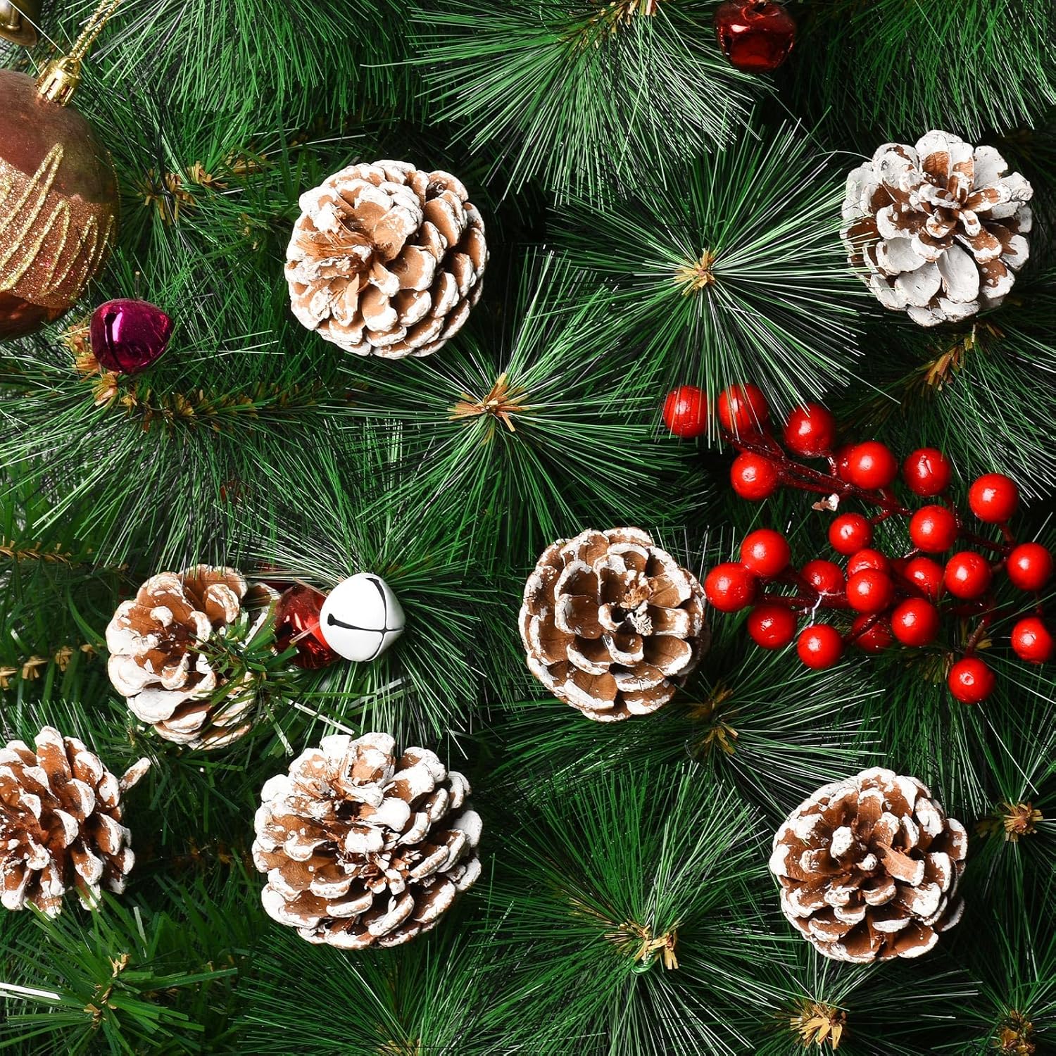 Púas de pino natural de Navidad de 3 pulgadas, 15 piezas de piñas de nieve para decoración de árbol de Navidad, hogar, fiesta, bricolaje