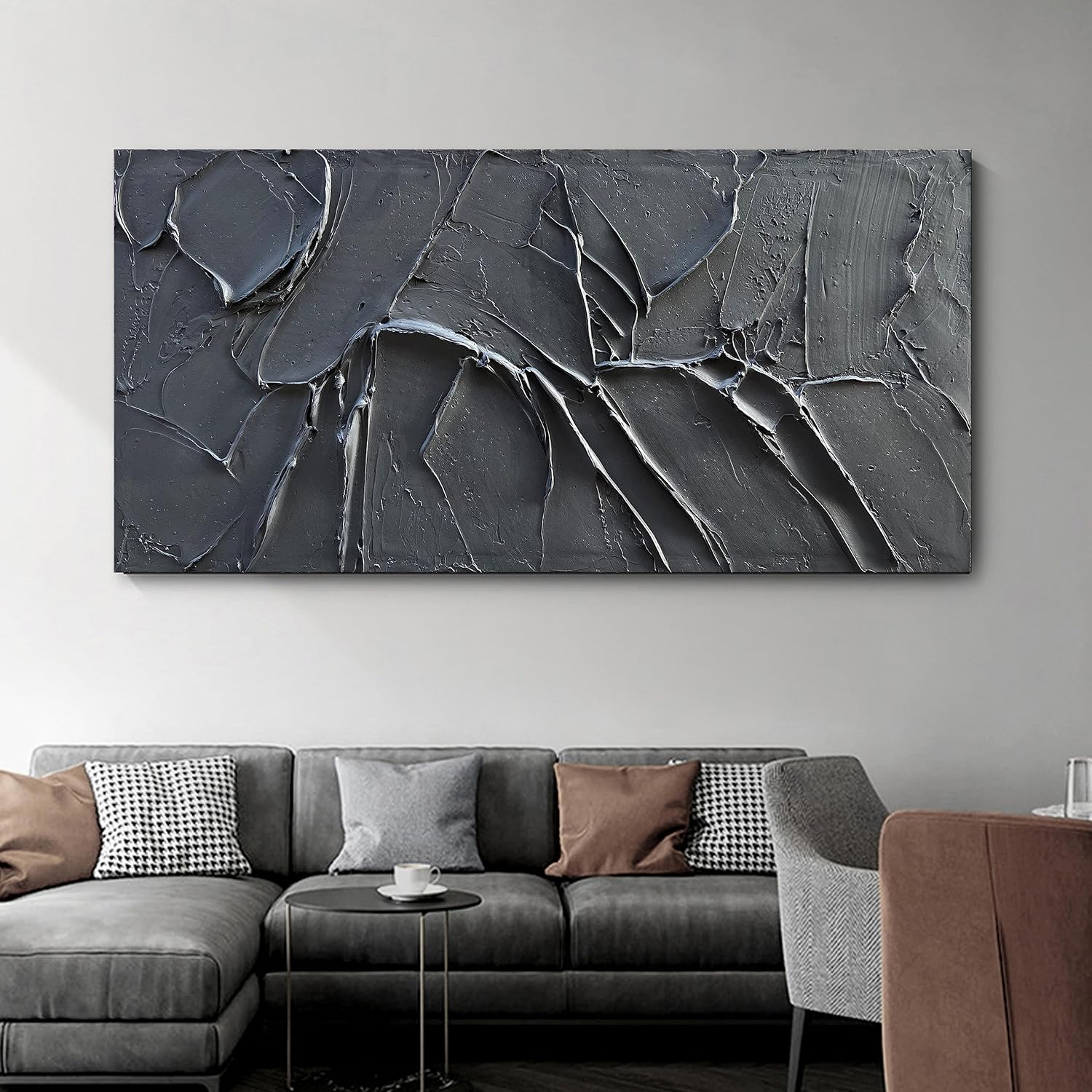 NANKAI Pintura al óleo minimalista negra de textura gruesa pintada a mano, 30 x 60 pulgadas, arte contemporáneo grande, pintura al óleo, hogar,