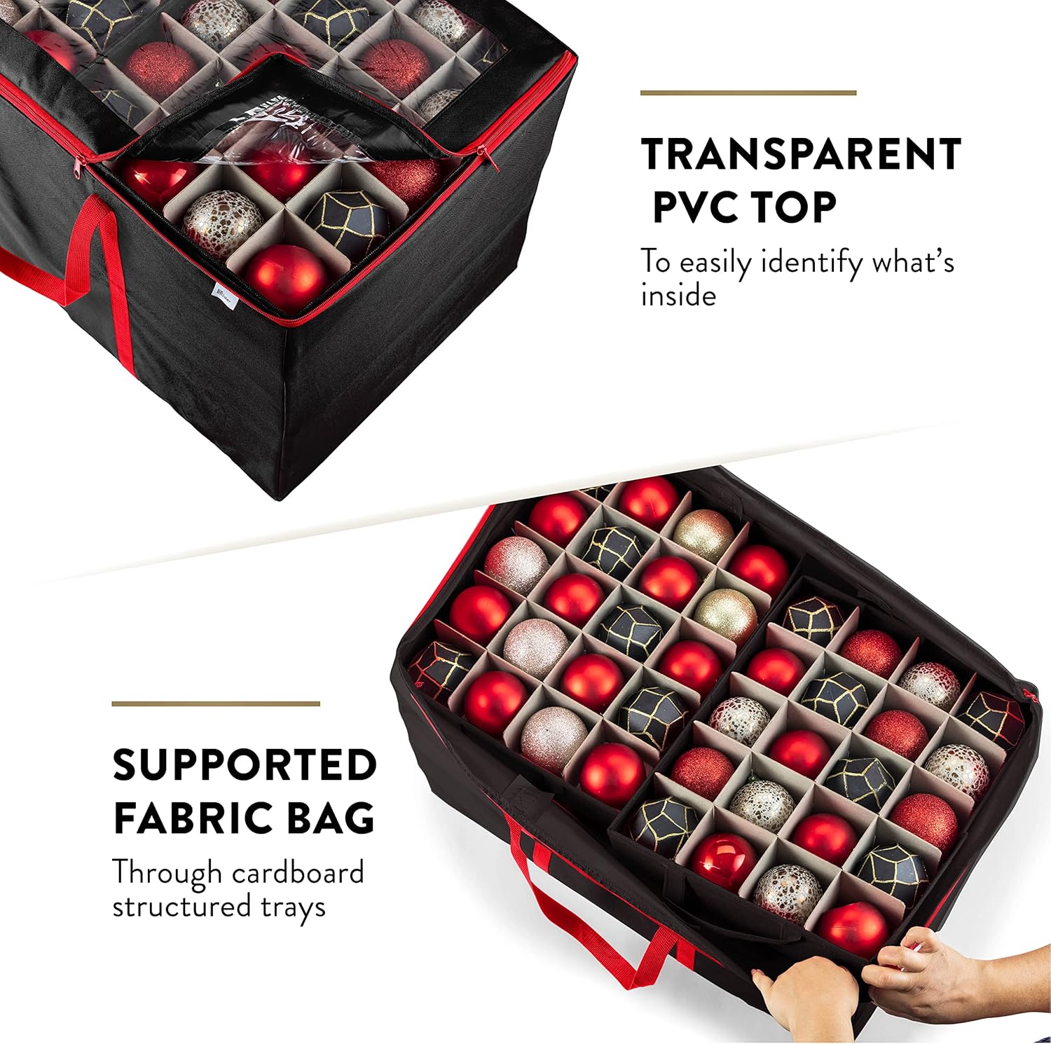 Caja de almacenamiento grande de alta calidad para adornos de Navidad con tapa transparente, compartimento de 3 pulgadas, contiene 10 bandejas,