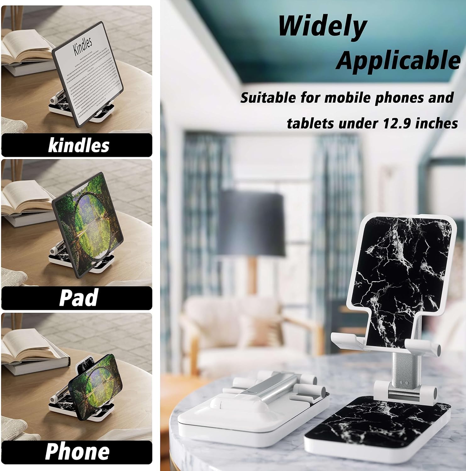 Soporte de teléfono celular de altura ajustable, soporte plegable para escritorio, soporte de teléfono celular adecuado para iPhone, iPad, Samsung y