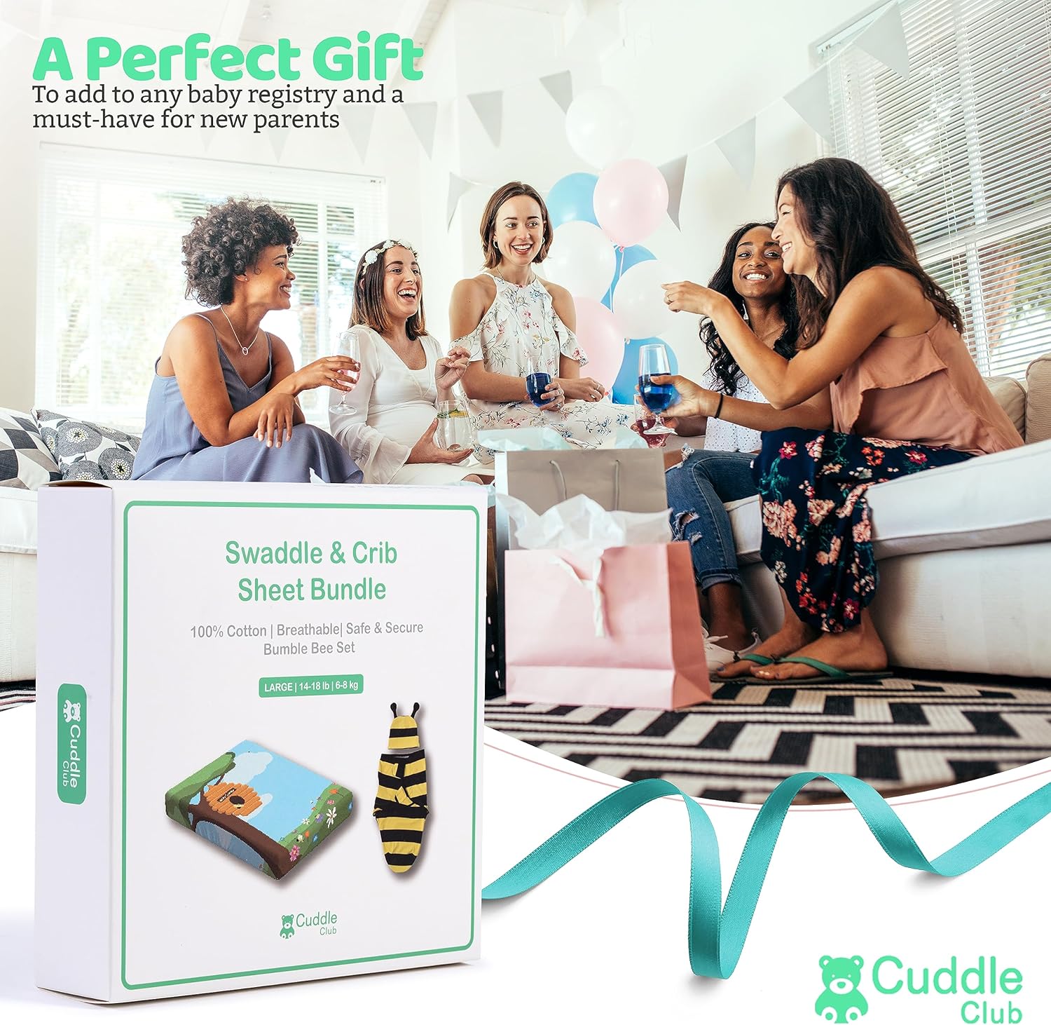Cuddle Club Manta para bebé  Manta de velcro ajustable 100% algodón para recién nacido, con gorro novedoso