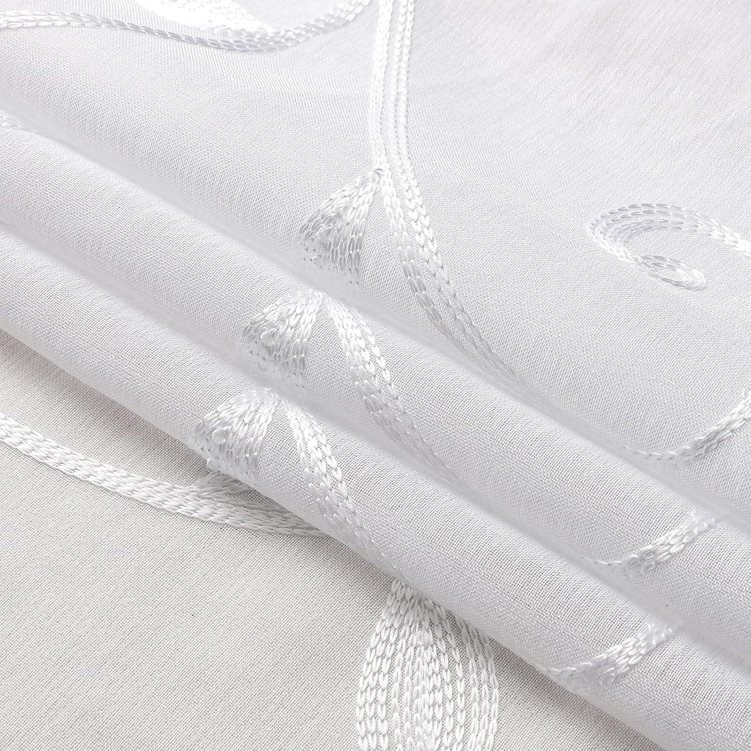 VISIONTEX – Cortinas de gasa transparente blanca, diseño blanco bordado de lino sintético, bolsillo para barra, para el hogar, cocina, sala de estar