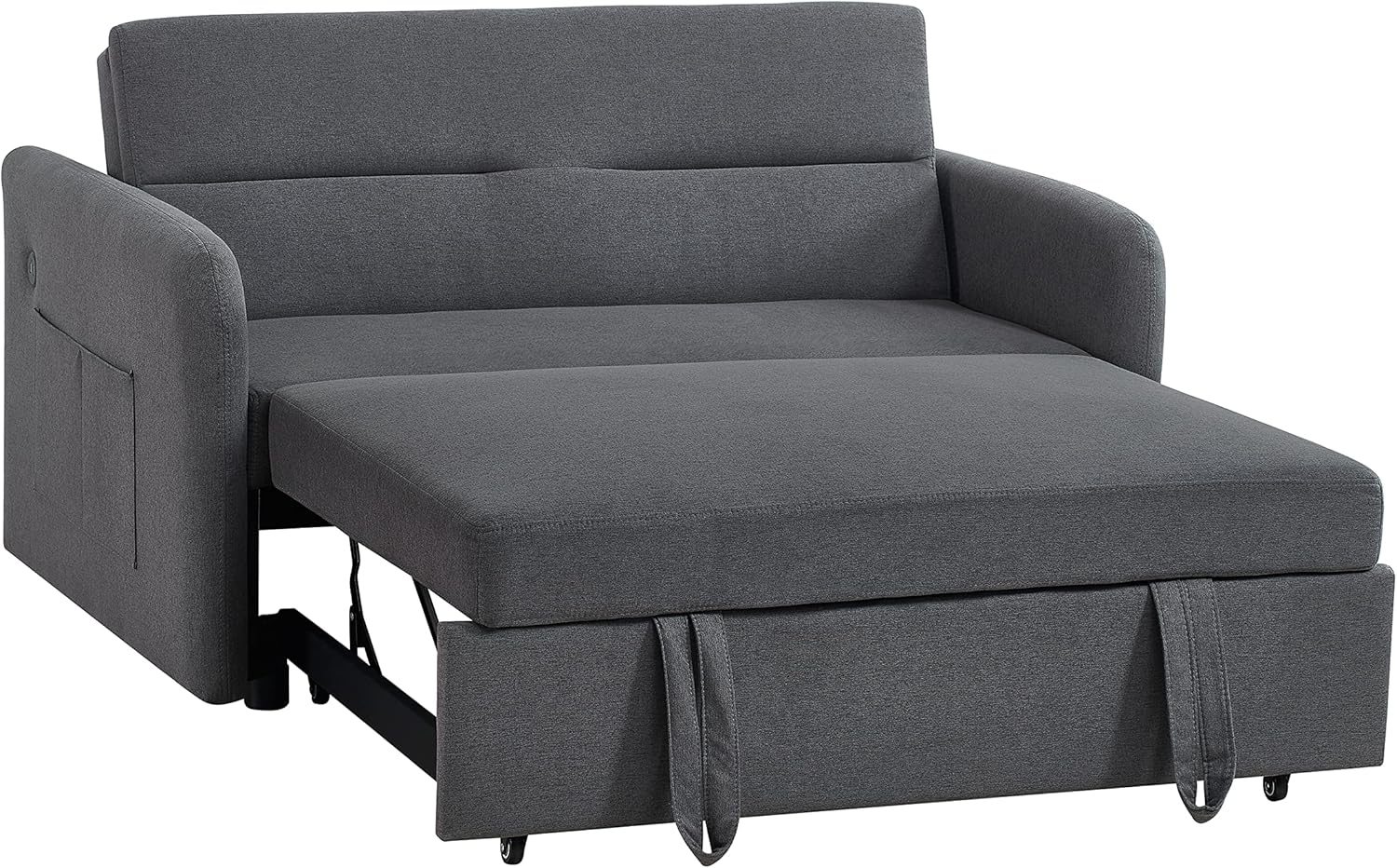 Puertos USB de 55.5 pulgadas y bolsillos laterales, convertible multifuncional 3 en 1, 2 almohadas lumbares, sofá biplaza con cama extraíble, para