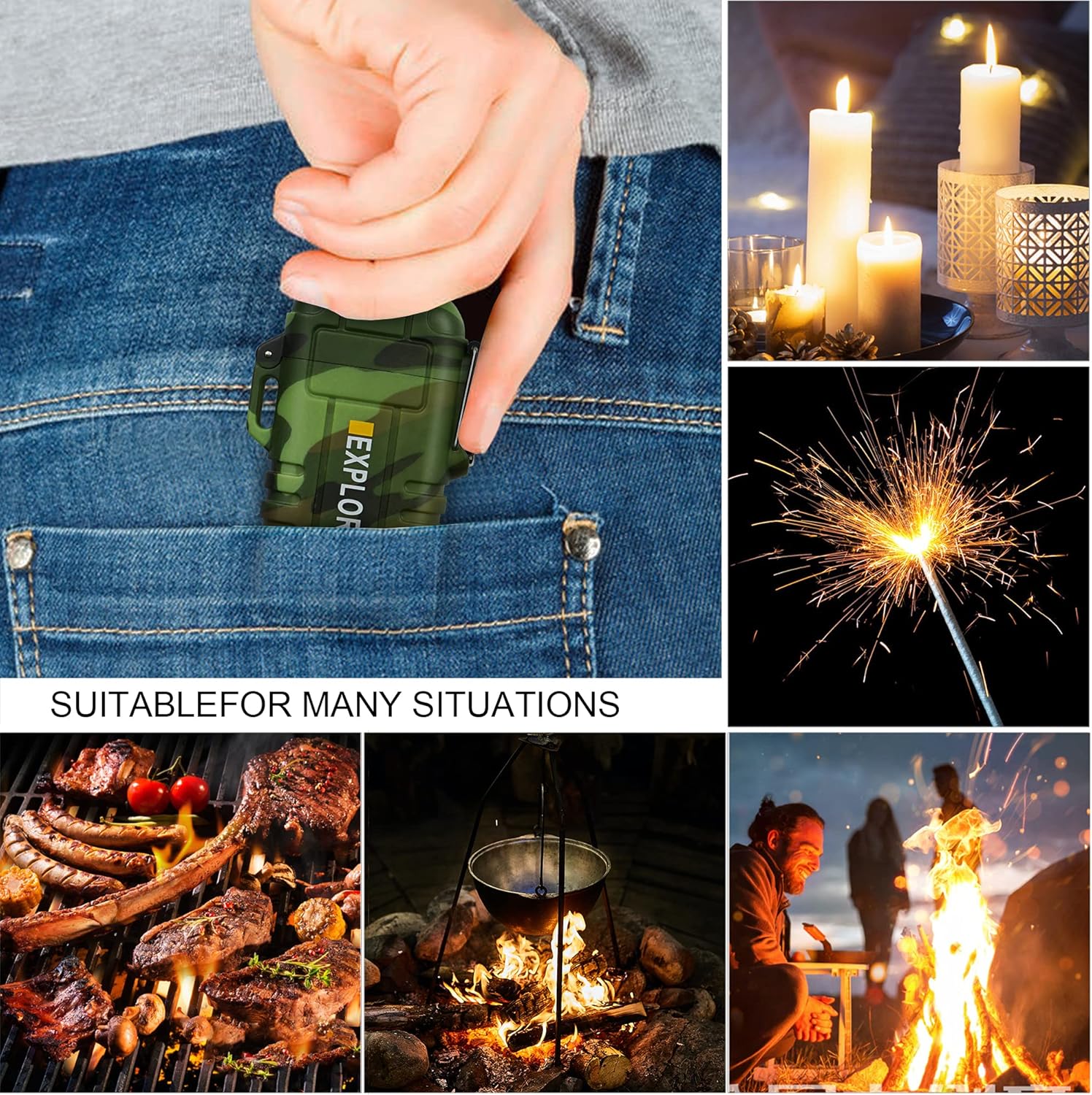 Lafagiet Encendedor de arco impermeable, encendedor de arco de plasma dual, encendedor eléctrico sin llama recargable USB para vela, campamento