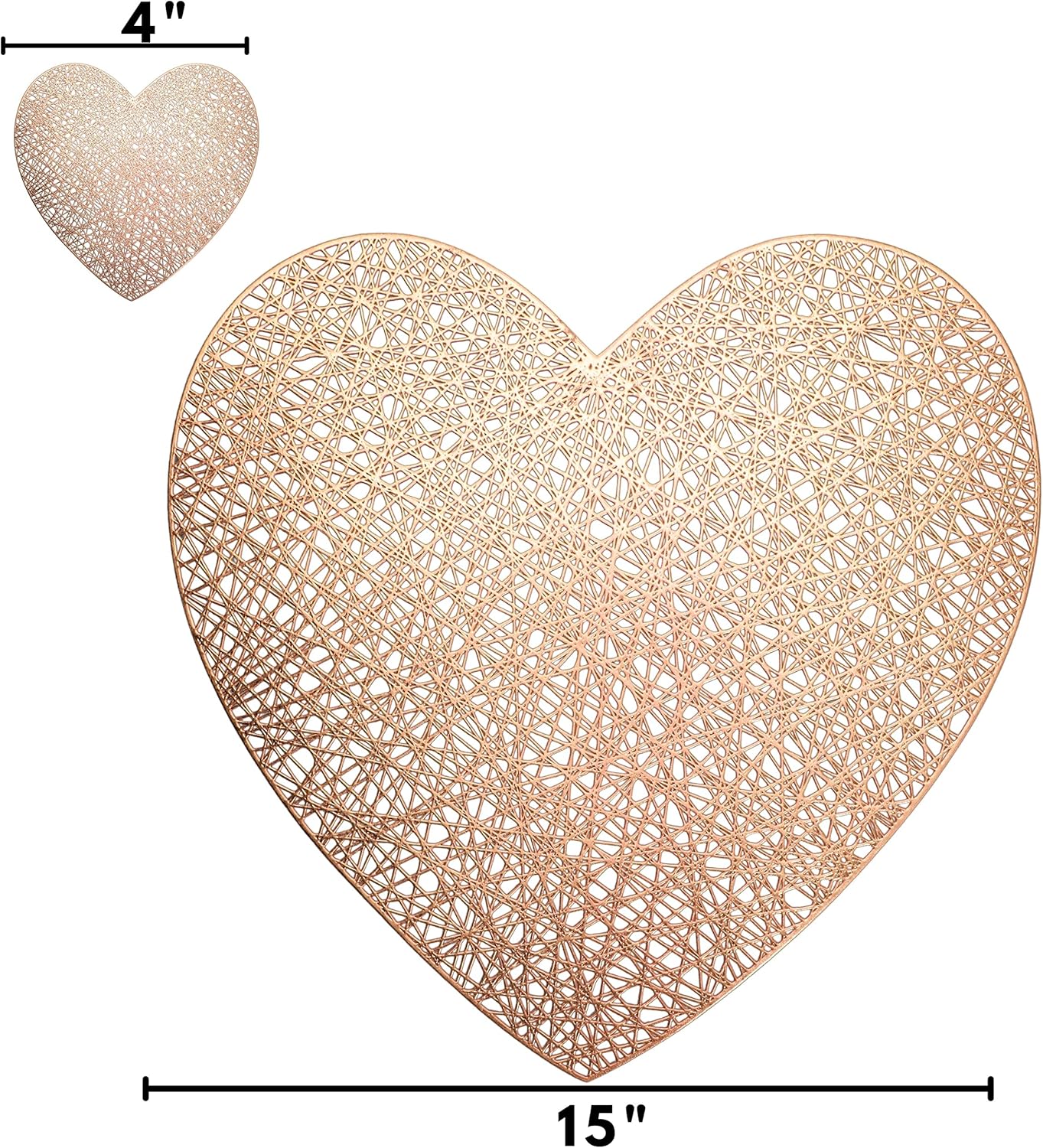 Juego de 6 manteles individuales de corazón y posavasos a juego, color oro rosa, decoración de mesa para el día de San Valentín, para boda, noche