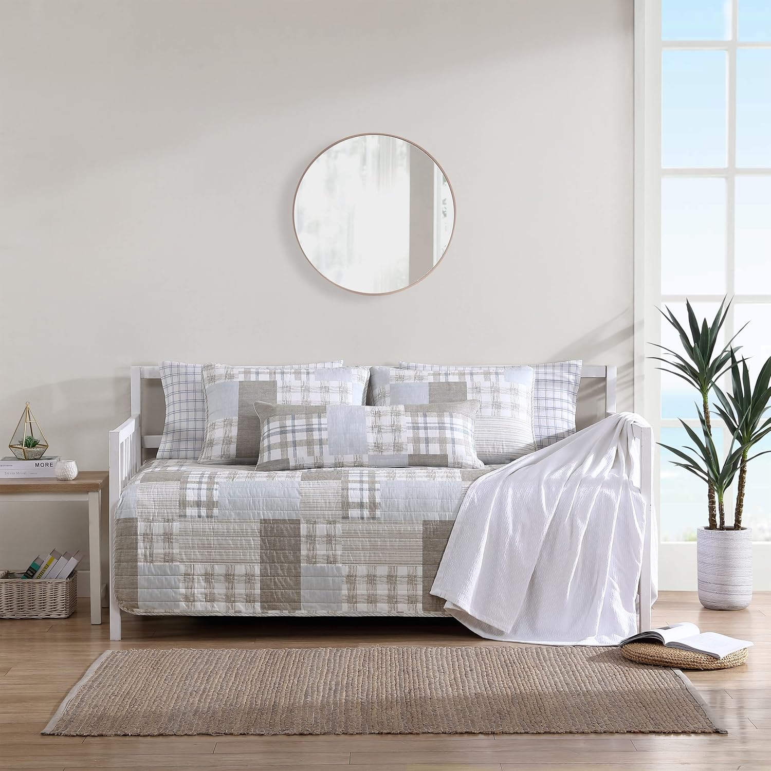 Nautica Juego de cama de algodón para cama de día, decoración del hogar para todas las estaciones, beige Clement