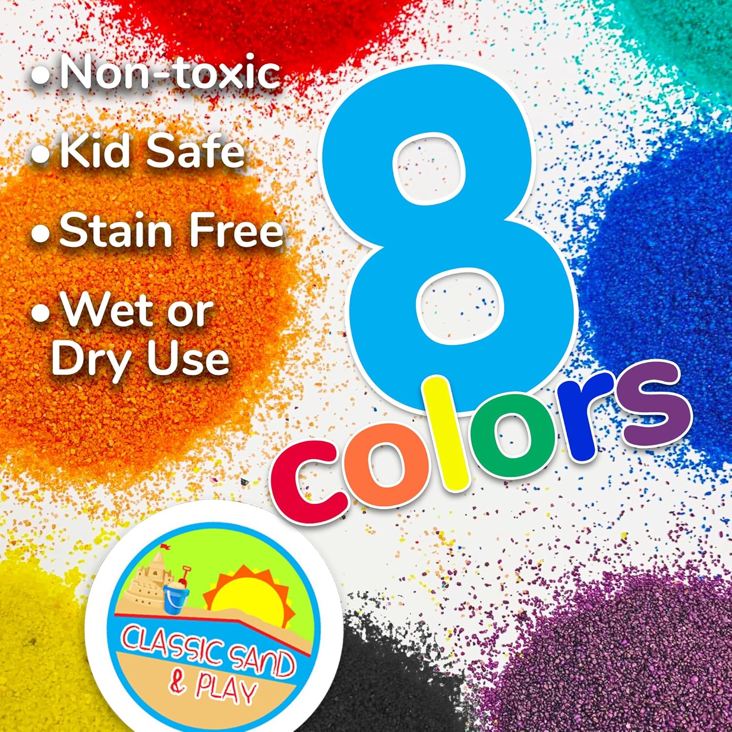 Arena clásica de juego de color arcoíris Sand and Play, bolsa de 20 libras, natural y no tóxica, divertida húmeda y seca en interiores y exteriores,