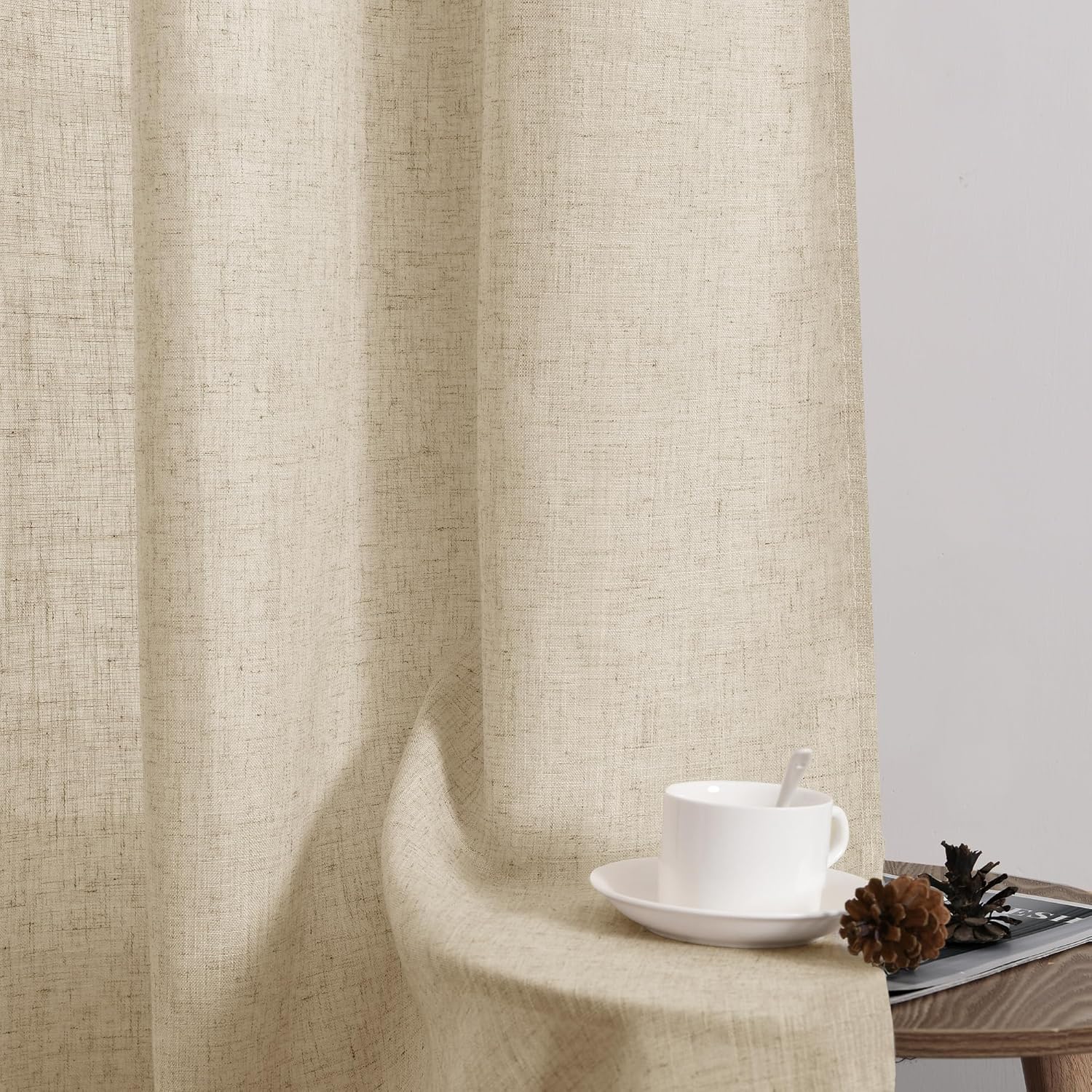 Guken Cortinas de lino de 108 pulgadas de largo para sala de estar o dormitorio, juego de 2 paneles de cortinas semitransparentes con bolsillo para