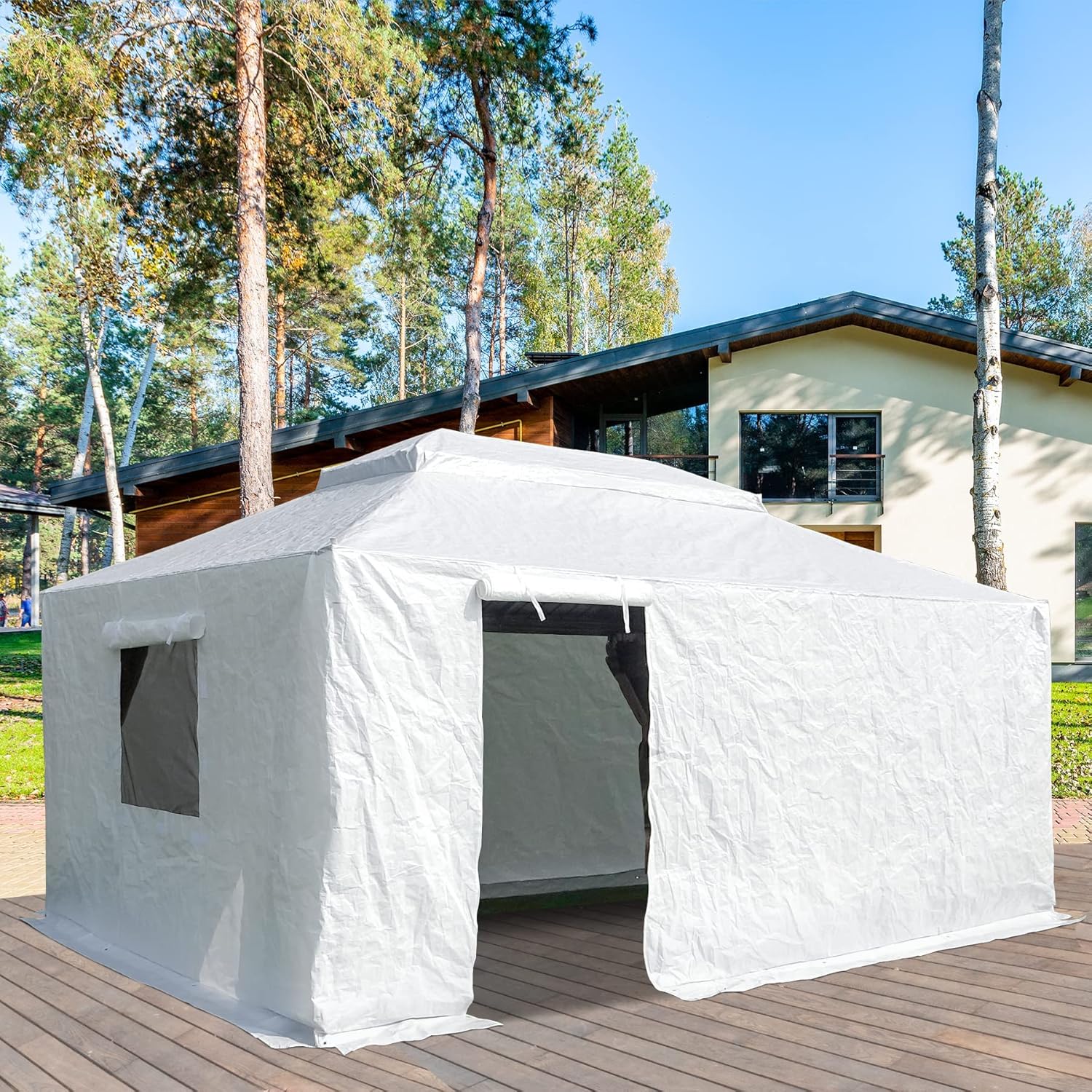Domi Outdoor Living – Cubierta universal de invierno para cenadores de tapa dura, cubierta cerrada con paredes laterales y ventanas de malla,