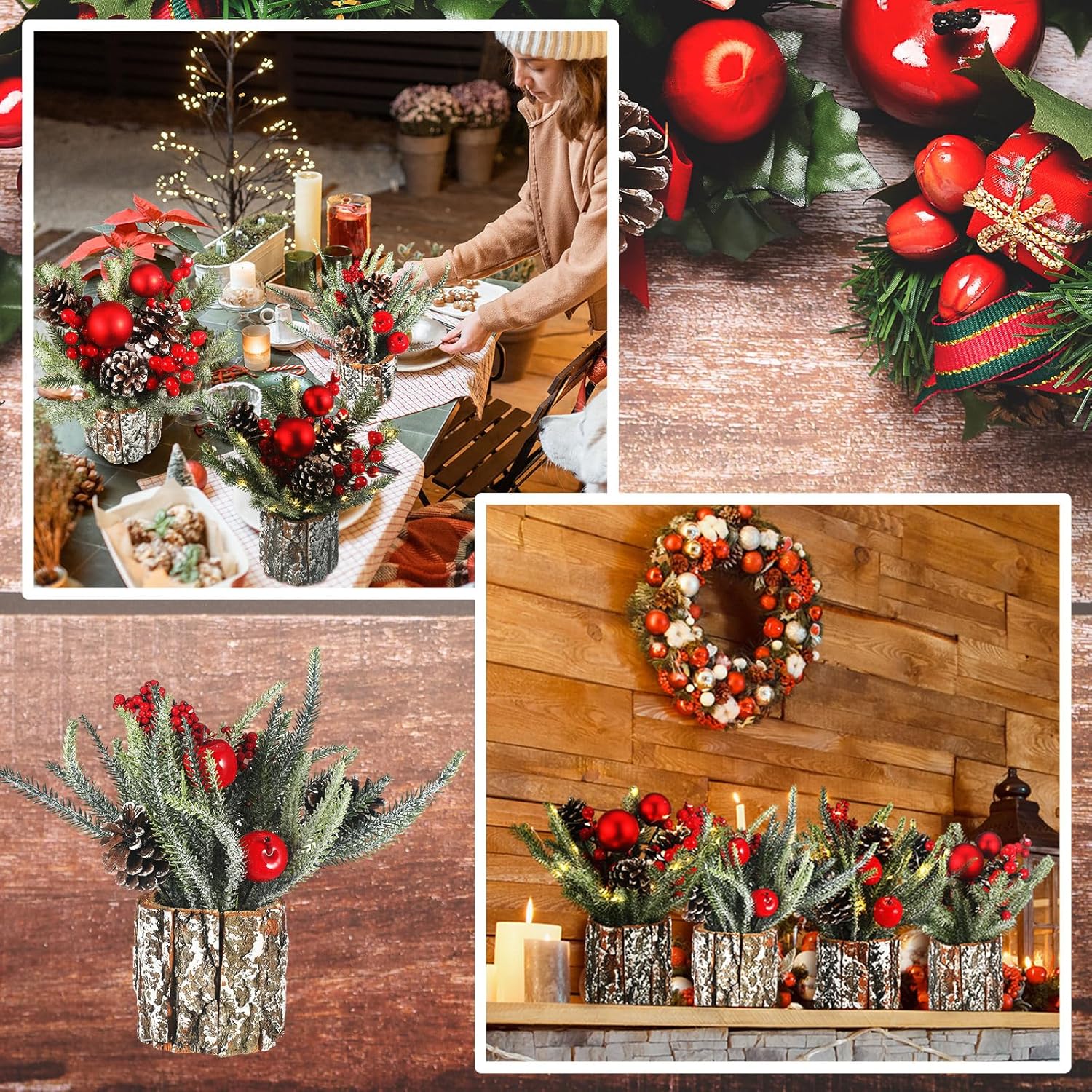 4 piezas de árbol de Navidad pequeño de 13.8 x 11.8 pulgadas, mini decoración de árbol de Navidad artificial de mesa, mini árbol de Navidad con