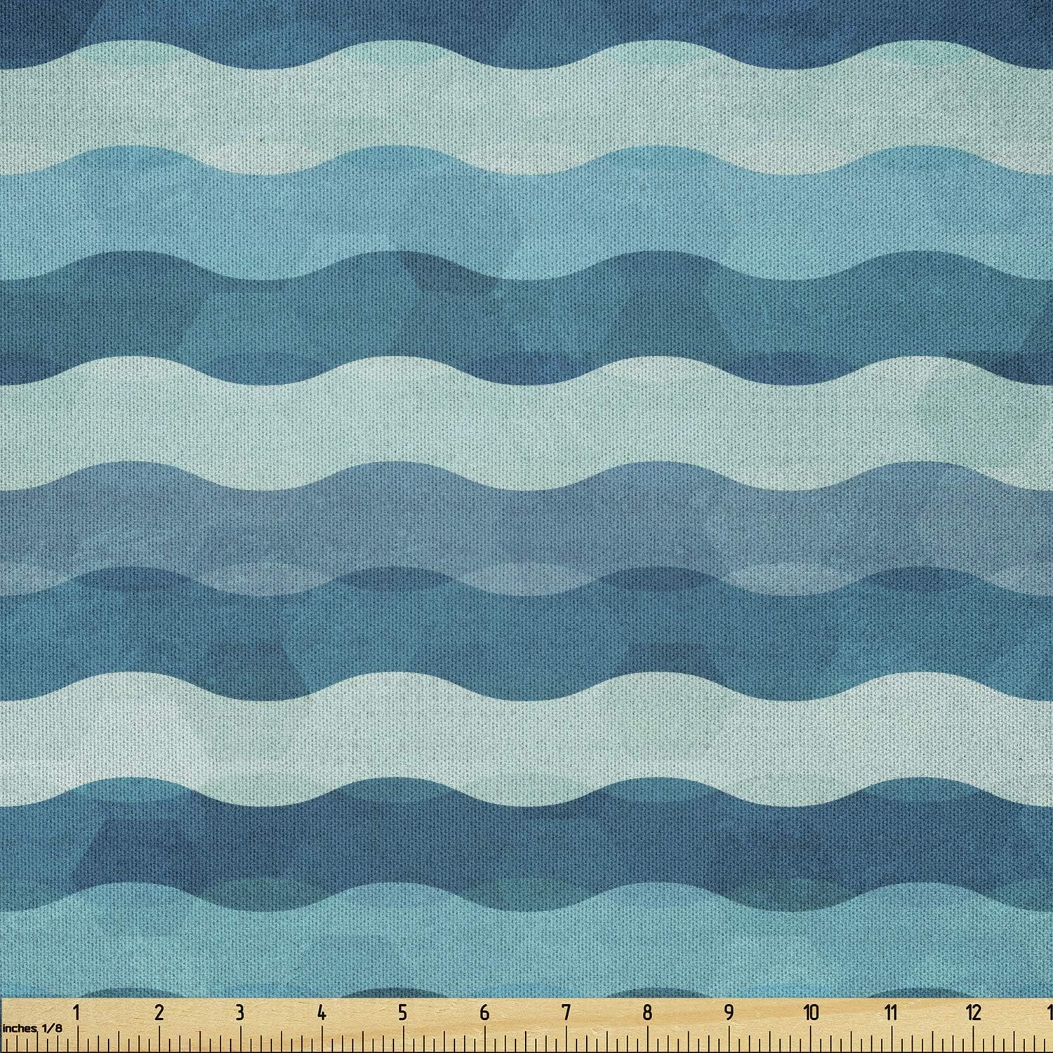 Ambesonne The Yard – Tela abstracta con diseño de olas con temática oceánica, paleta de colores marinos acuáticos, líneas horizontales, tela de