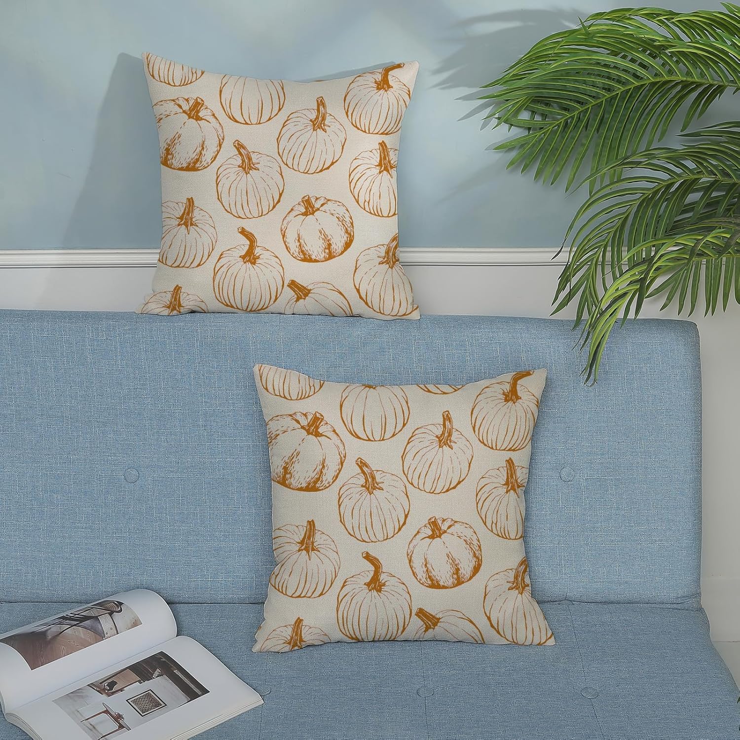 Yxuiyal Fundas de almohada de otoño de 16 x 16 pulgadas, juego de 2 fundas de almohada de otoño de calabaza naranja de cosecha, Acción de Gracias,