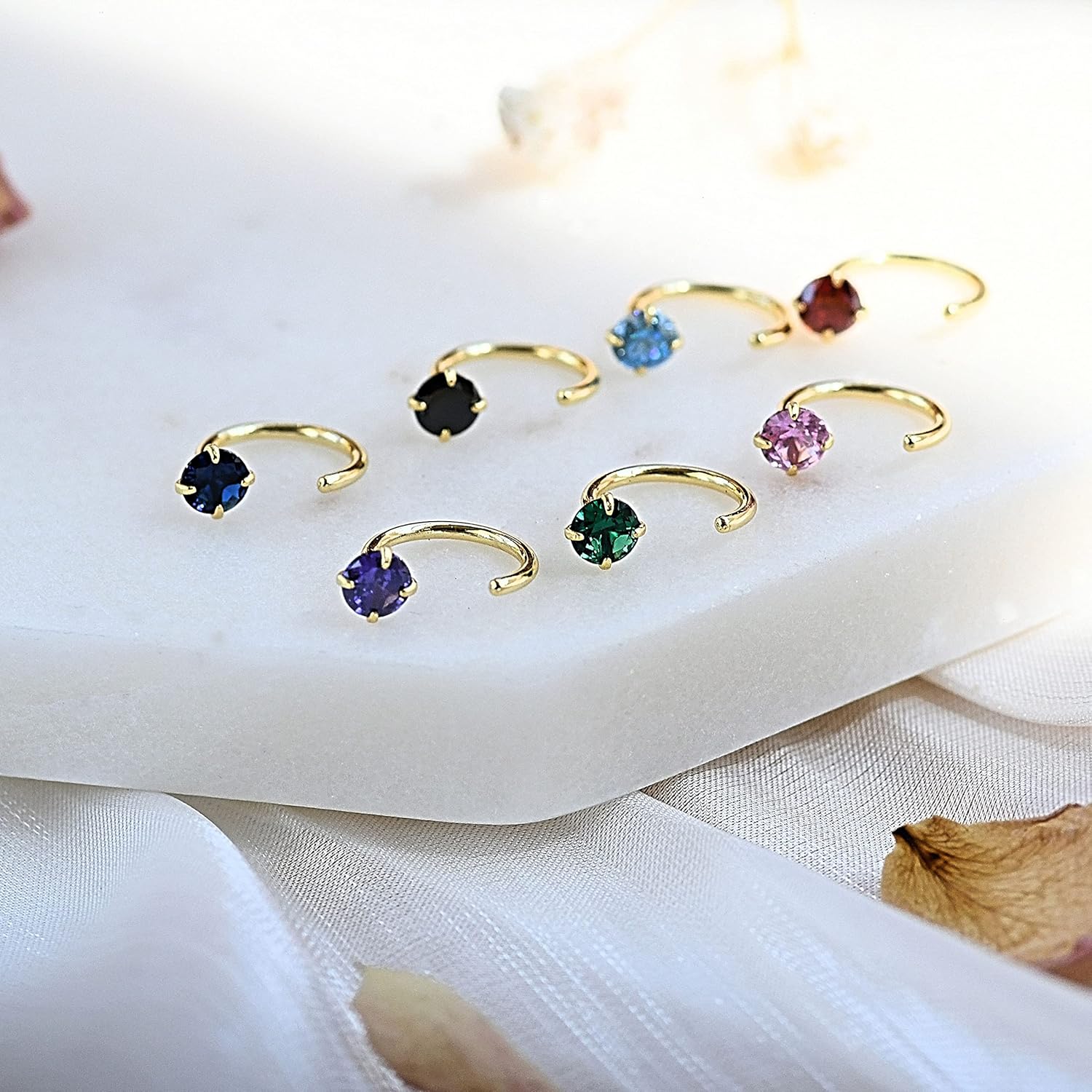 Royal Blue Sapphire Earrings in Sterling Silver, Stackable Small Half Hoop Earrings, Dainty Tiny Stud Earrings, Cute 2nd Hole Earrings, Christmas