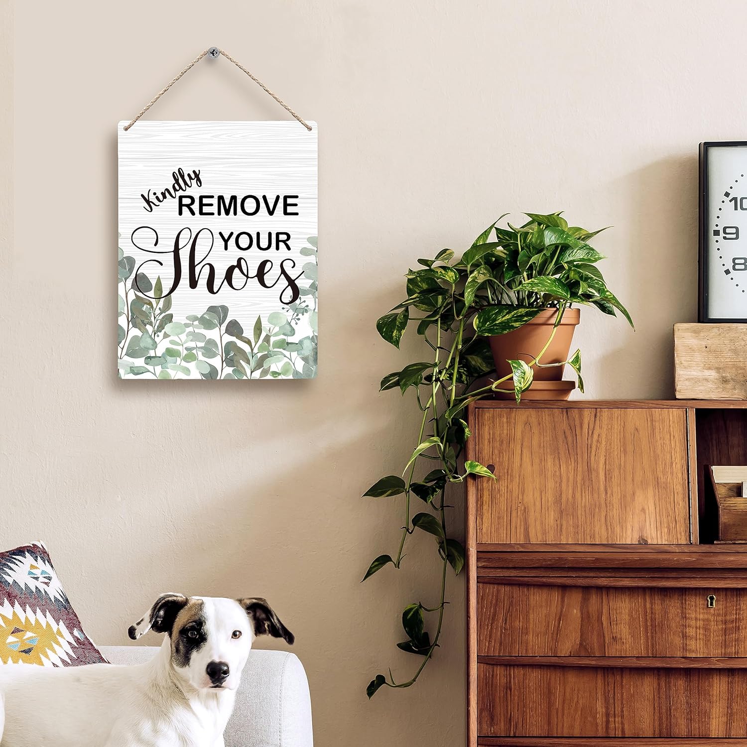 FUGWN Letrero de madera con texto en inglés Kindly Remove Your Shoes Off, de 8 x 10 pulgadas, sin zapatos, letrero de quitar zapatos, letrero de