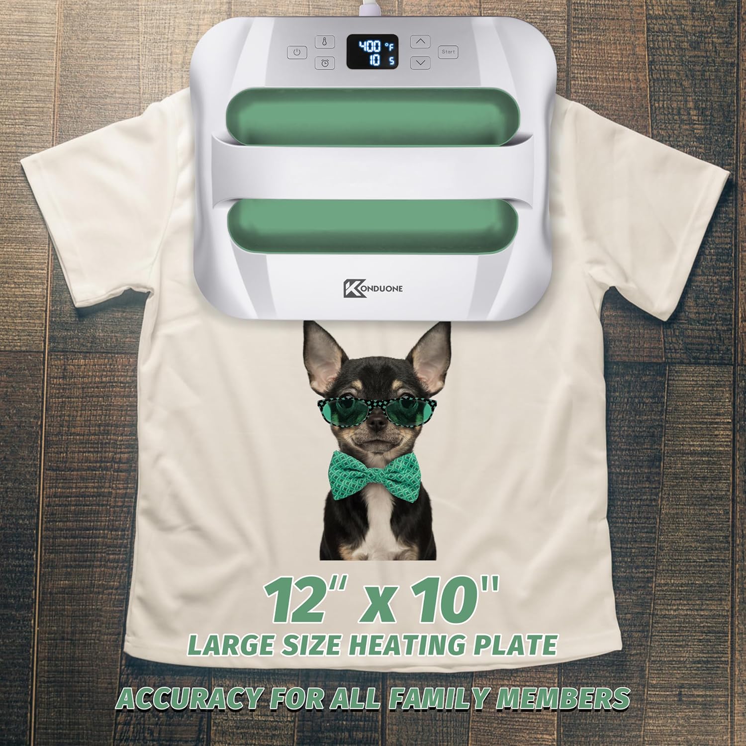 Máquina de prensa de calor de 12 x 10 pulgadas, transferencia de calor de fácil prensa para camisetas y proyectos de vinilo HTV, plateado y verde