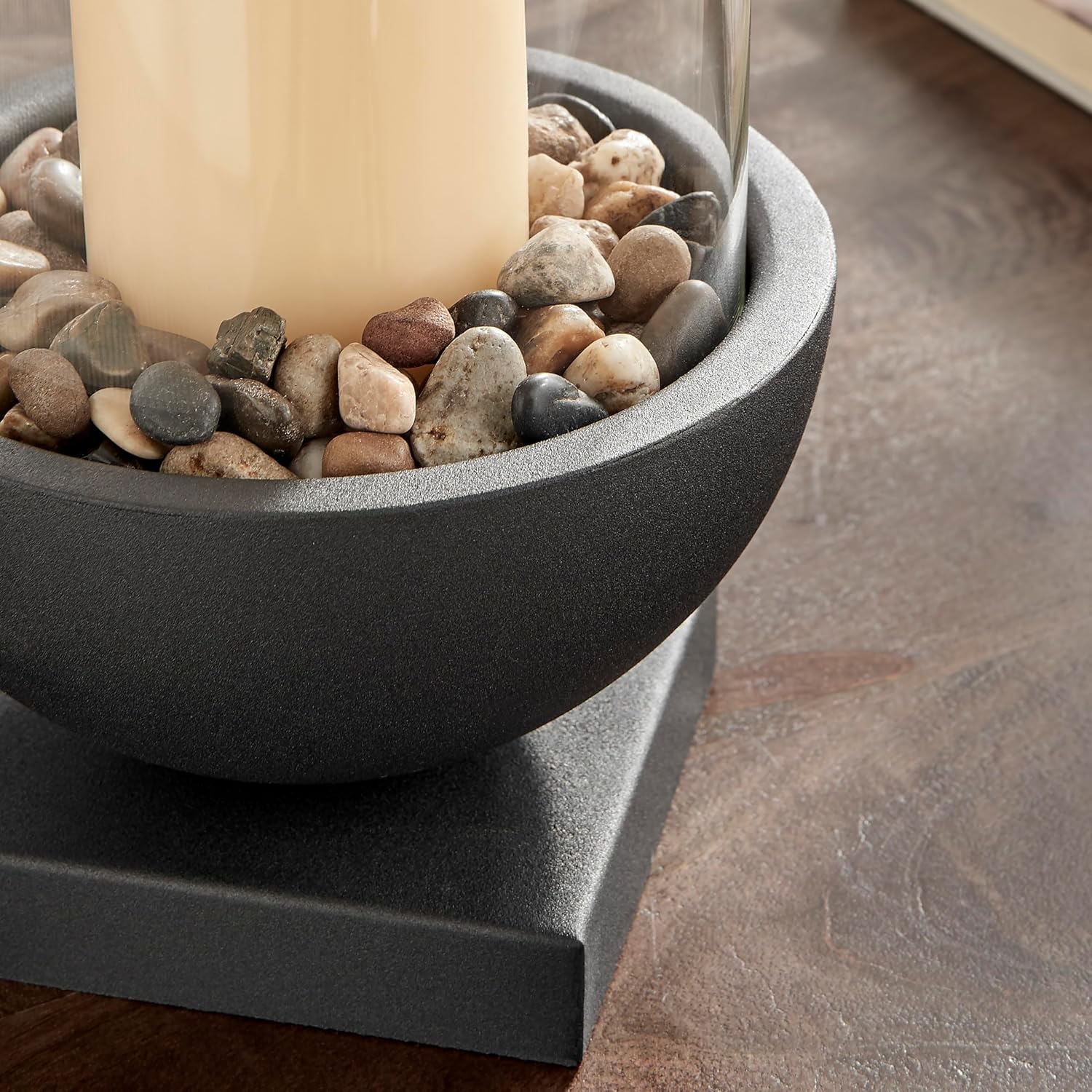 Danya B. Portavelas moderno de metal negro con pedestal y pilar de cristal (7 x 7 x 15.25 pulgadas, grande)